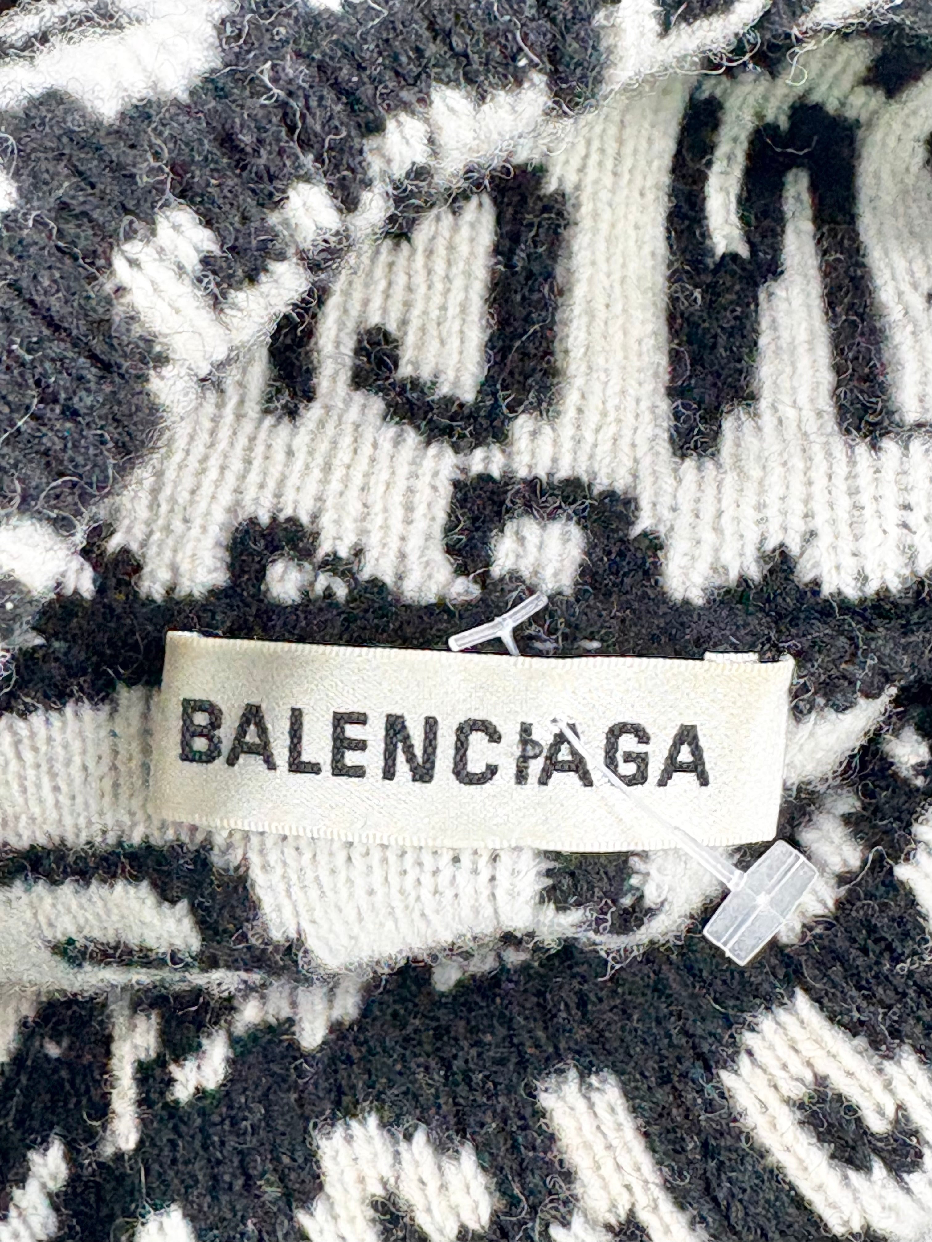 Balenciaga Black & White All-Over Print Logo Knit Turtleneck Sweater - AU8/10