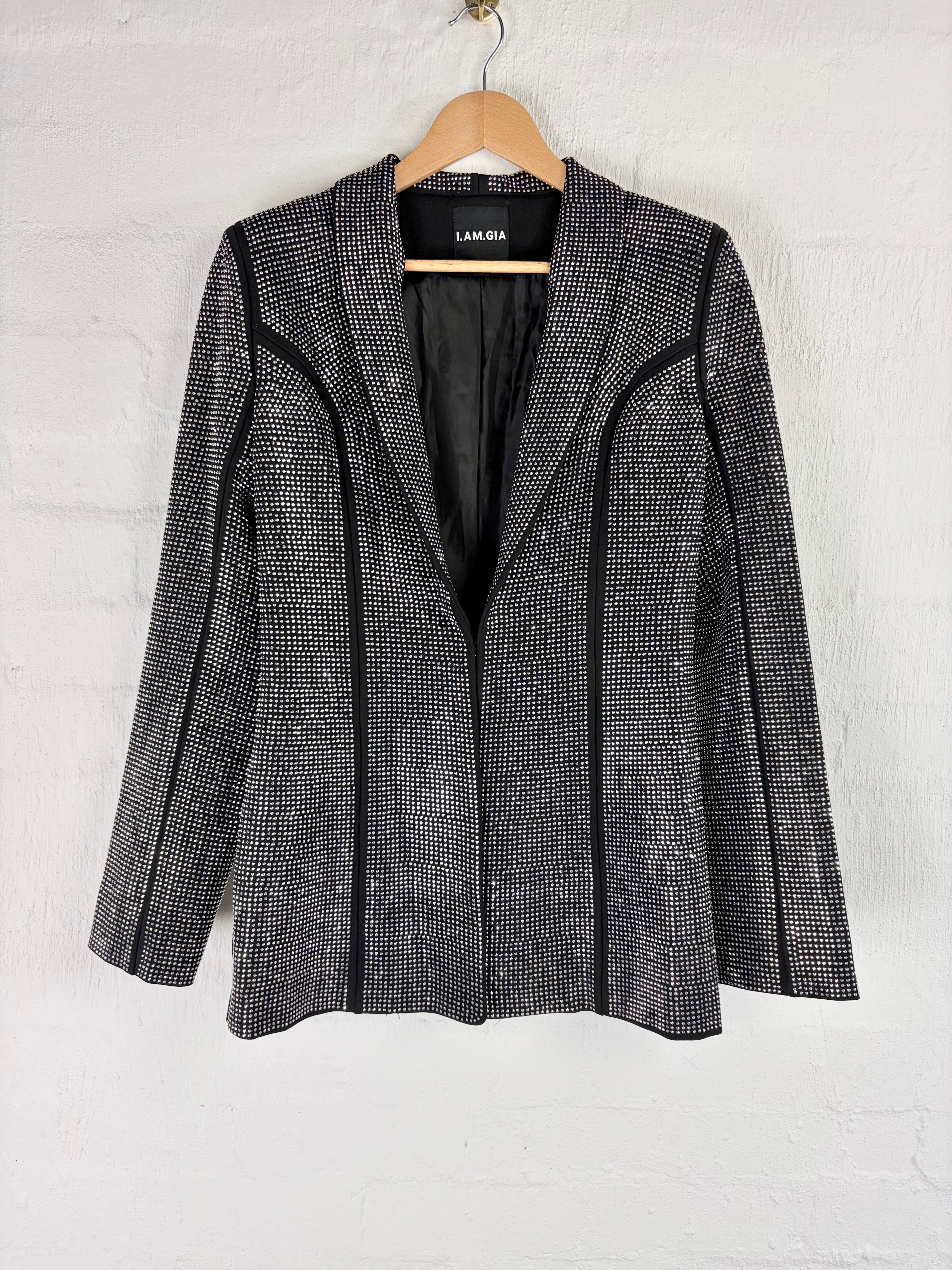 I.AM.GIA. Black Rhinestone Studded Flared Blazer - AU10