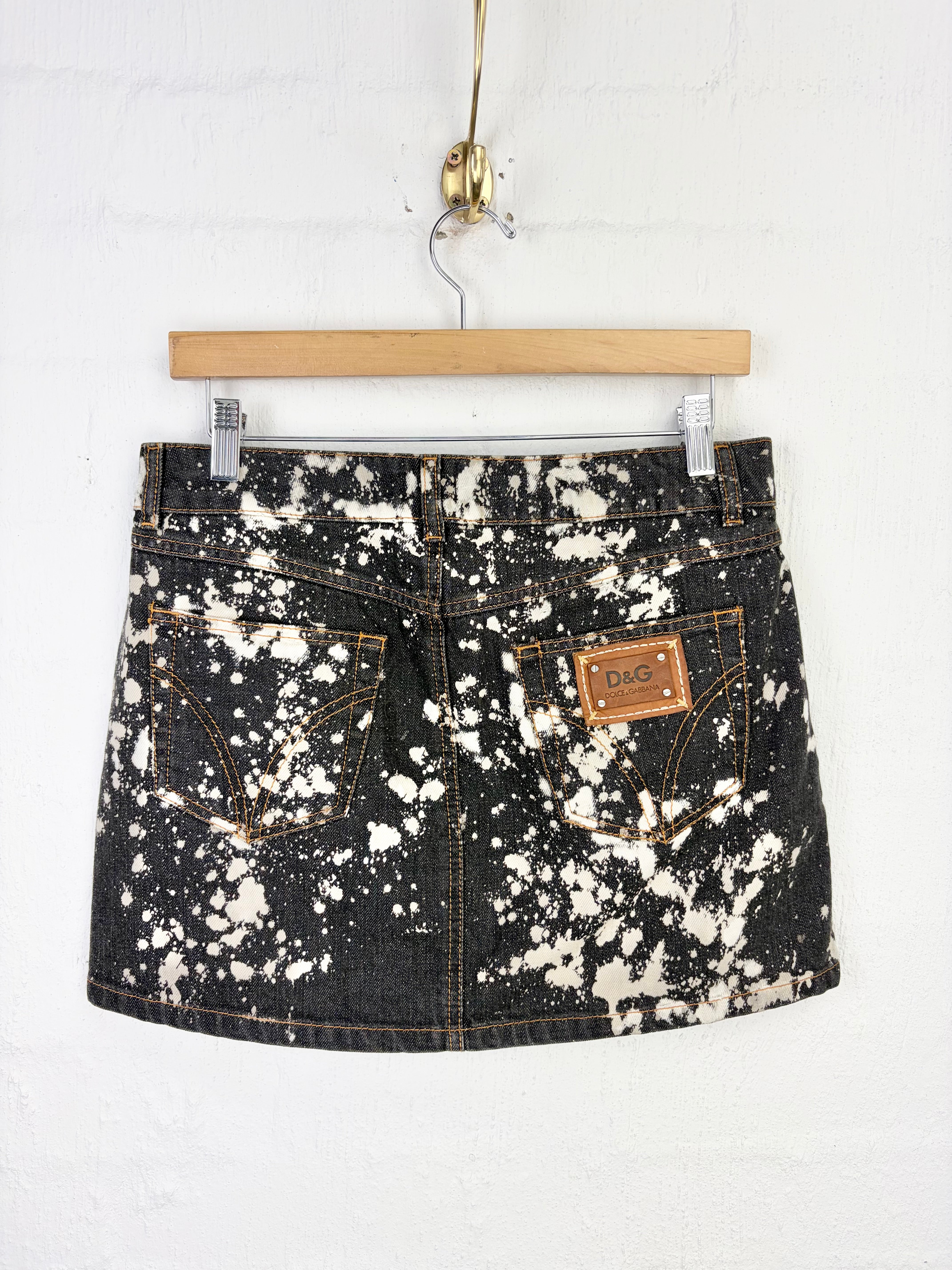 D&G Dark Blue Denim Paint Splattered Mini Skirt - AU10