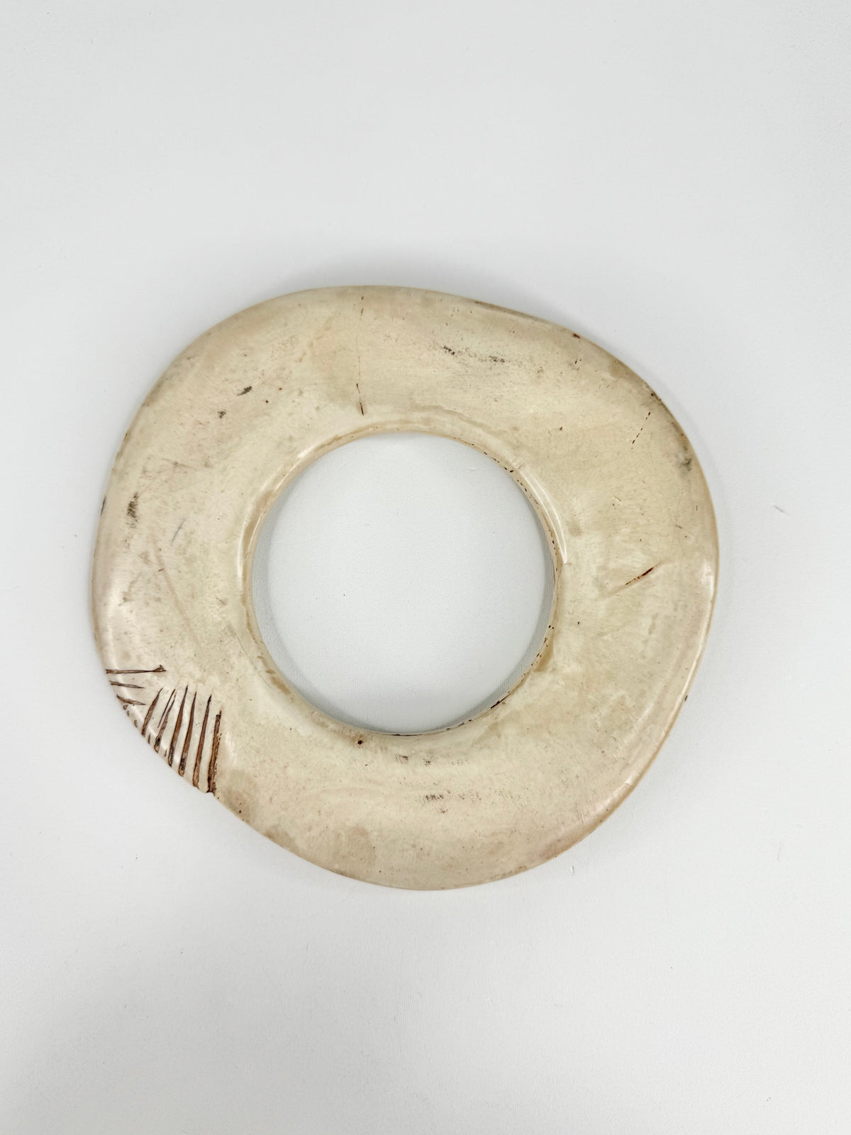 Large Faux Bone Ivory Look Etched Bangle