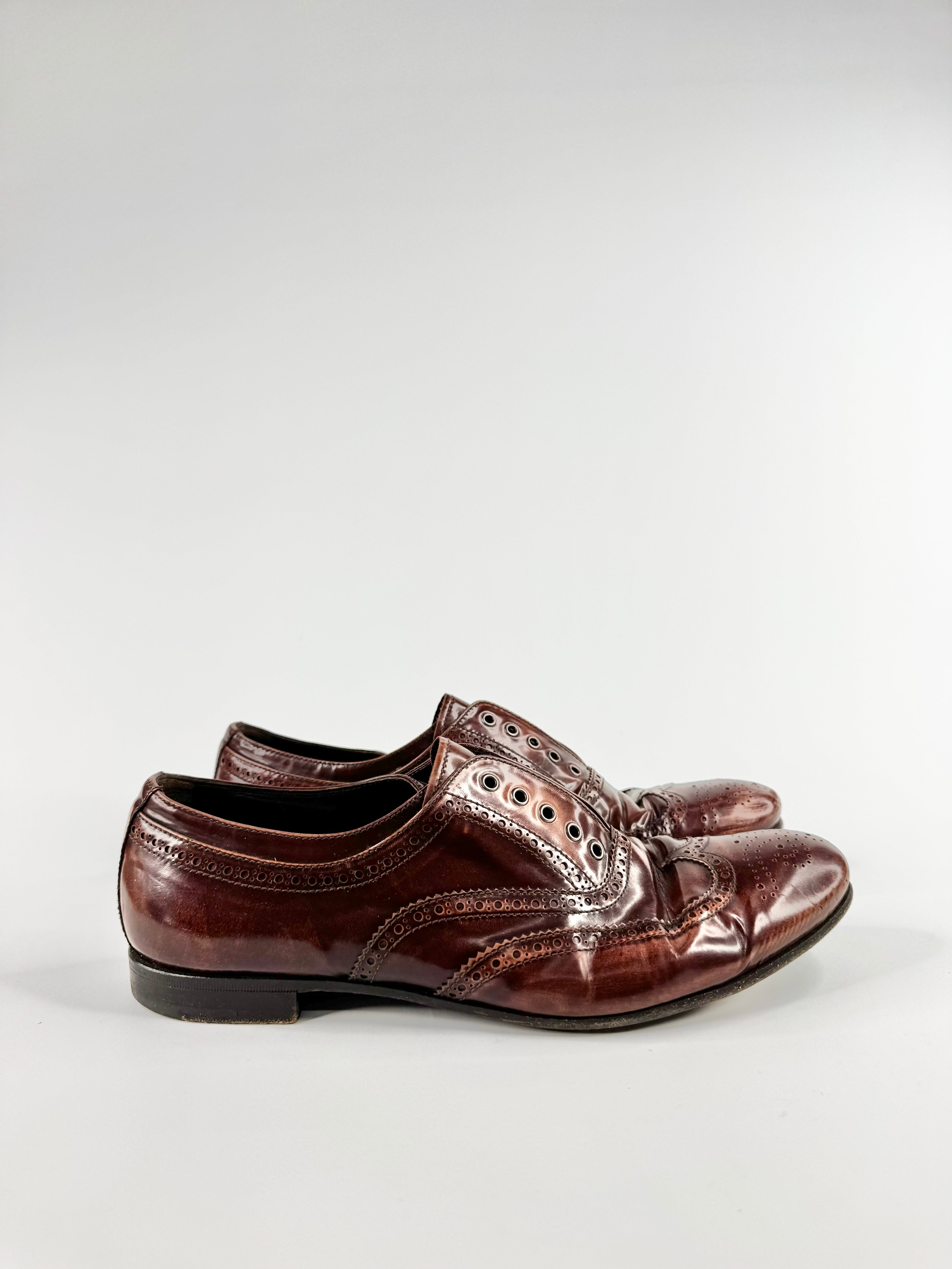 Prada Burnished Brown Leather Brogue Oxfords - EU41