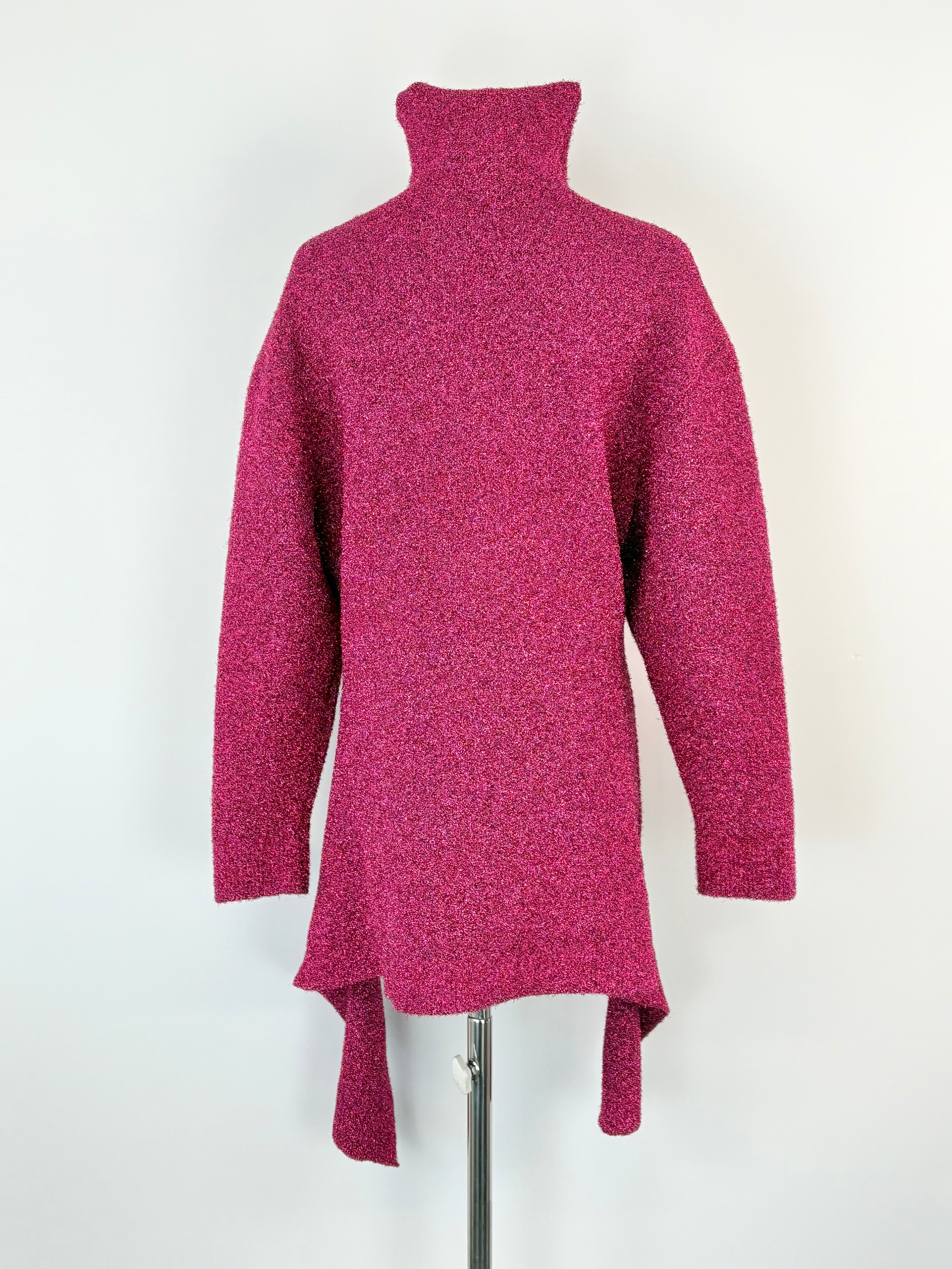 Balenciaga Raspberry Metallic-Glitter Asymmetric Sweater - AU6/8