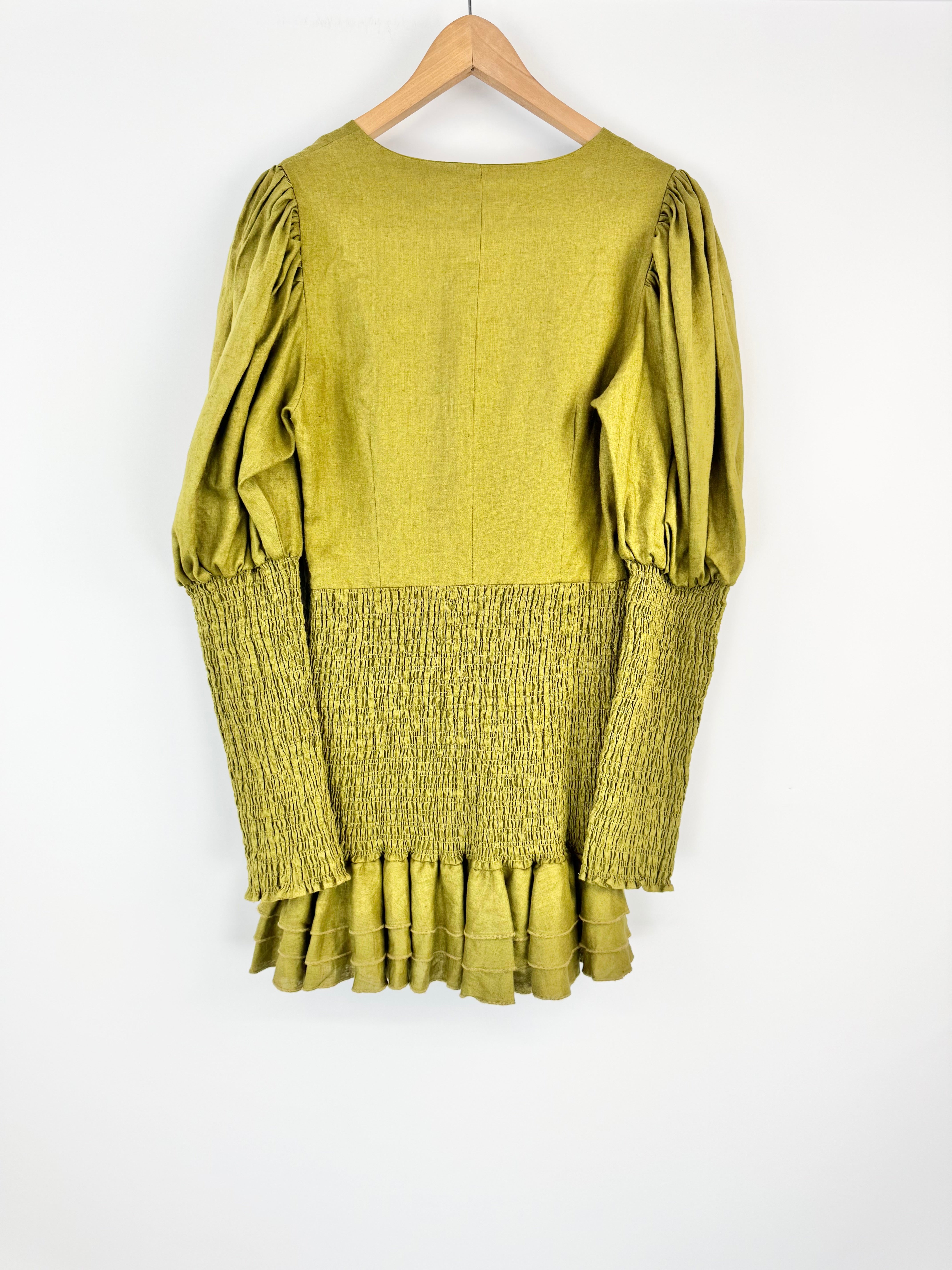 Joslin Olive Green Shirred Midi Dress - AU12