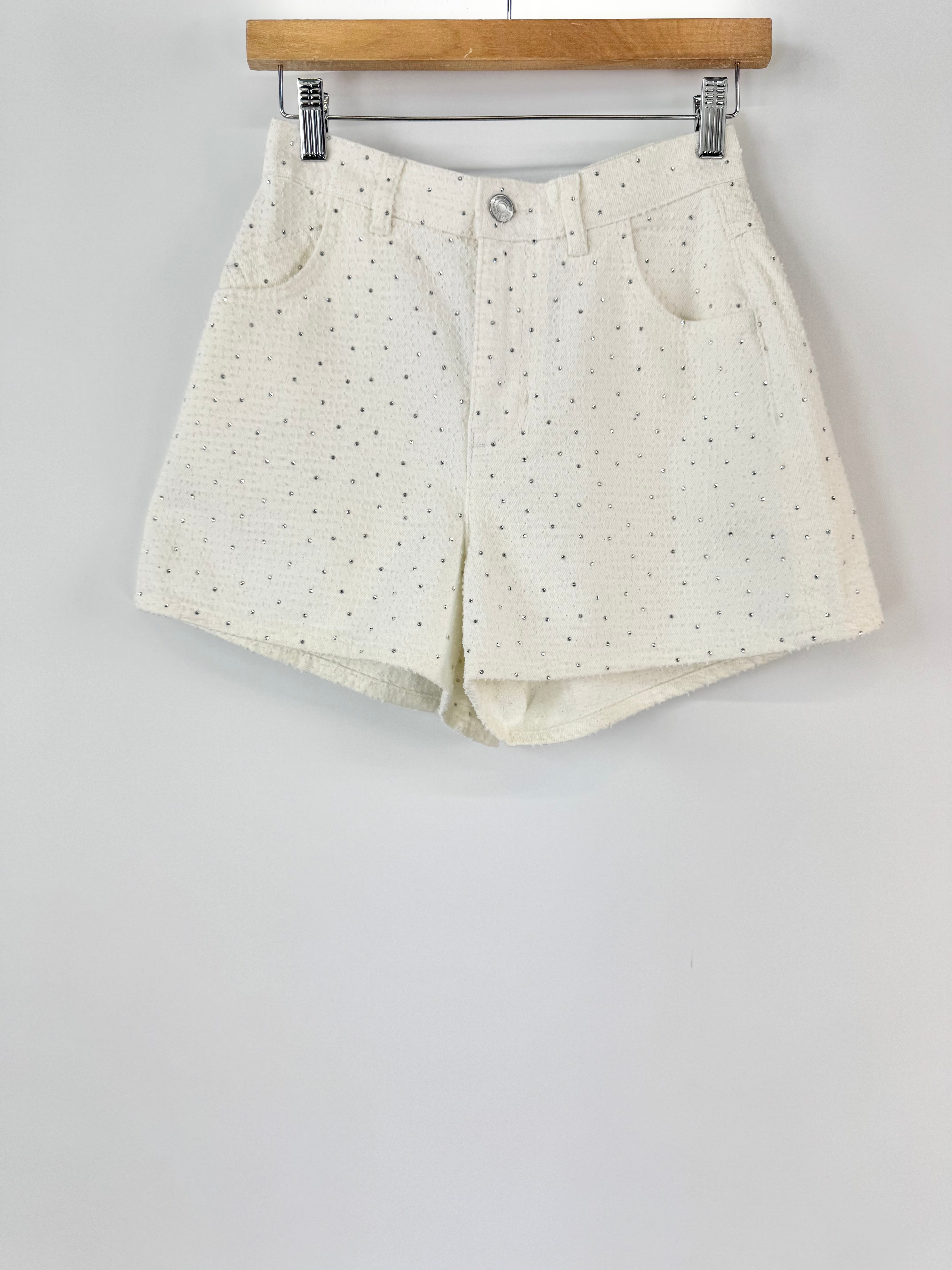 Maje Embellished Fil Coupé White Denim Shorts NWT - AU6/8