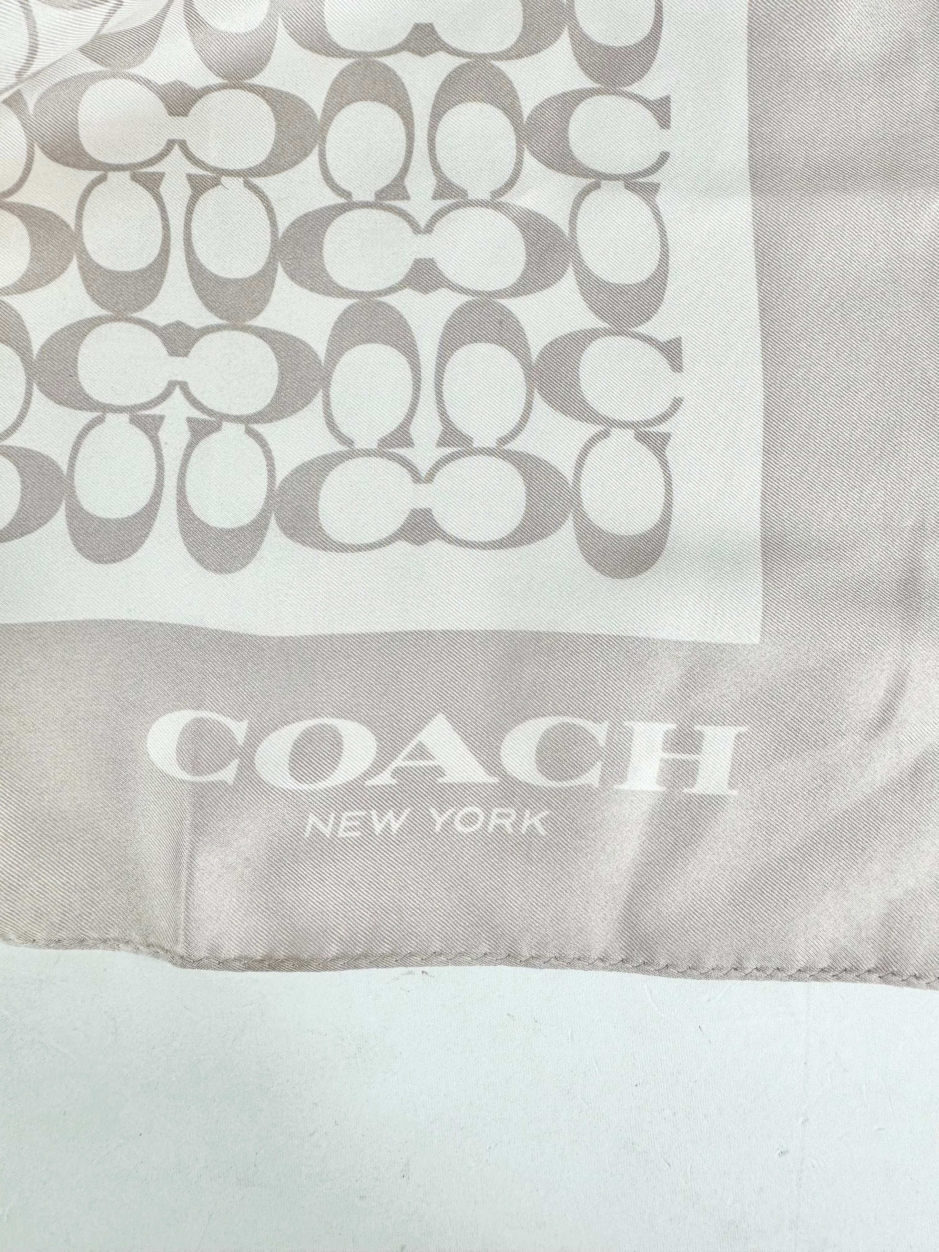 Coach Pearlescent Grey Silk Logo Scarf