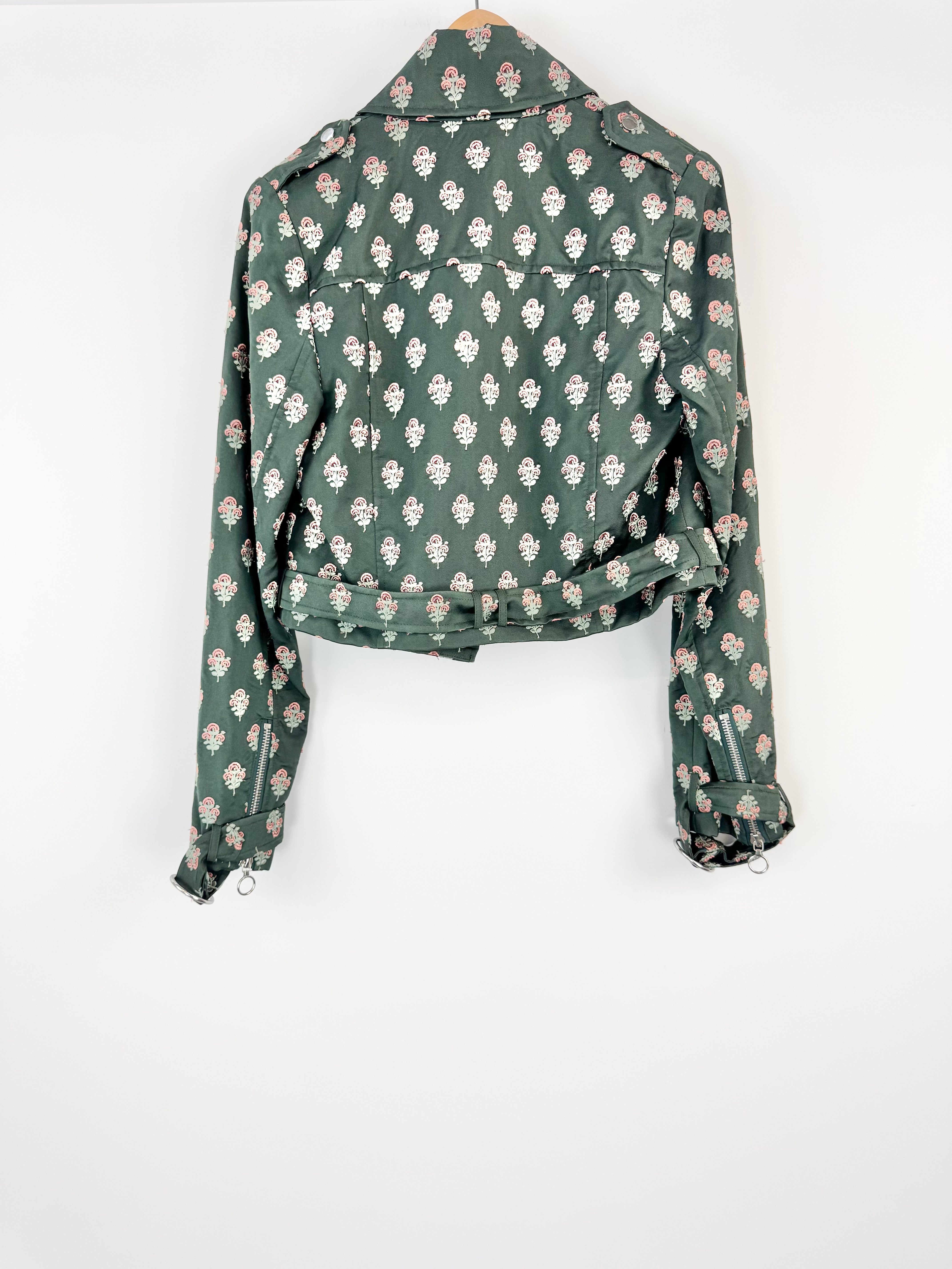 Zimmerman Green Embroidered Cropped Biker Style Jacket - AU12