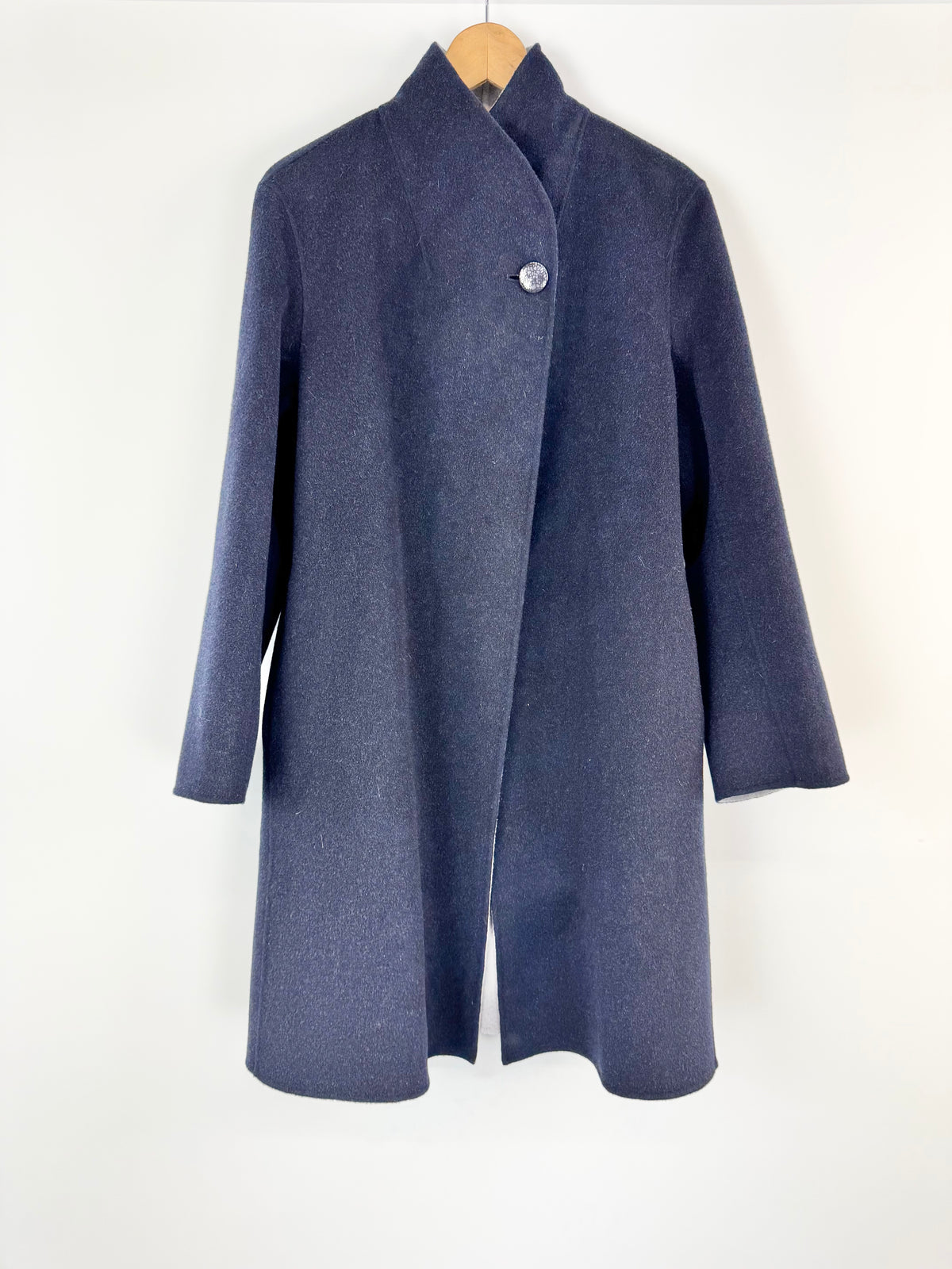 Emporio Armani Navy Blue & Grey Wool & Cashmere Coat - AU10