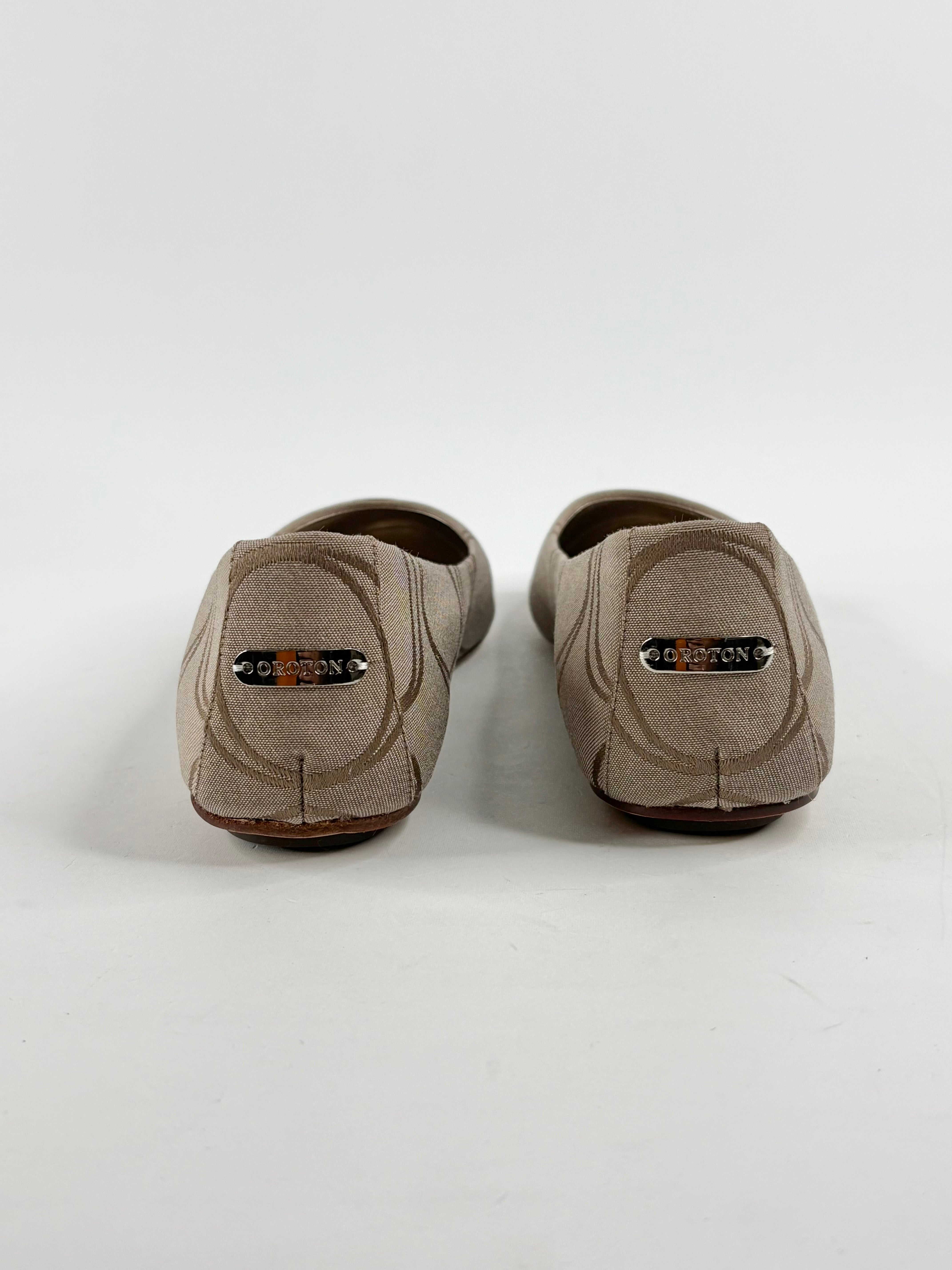 Oroton Taupe Jacquard 'Essential' Ballet Flats - EU42