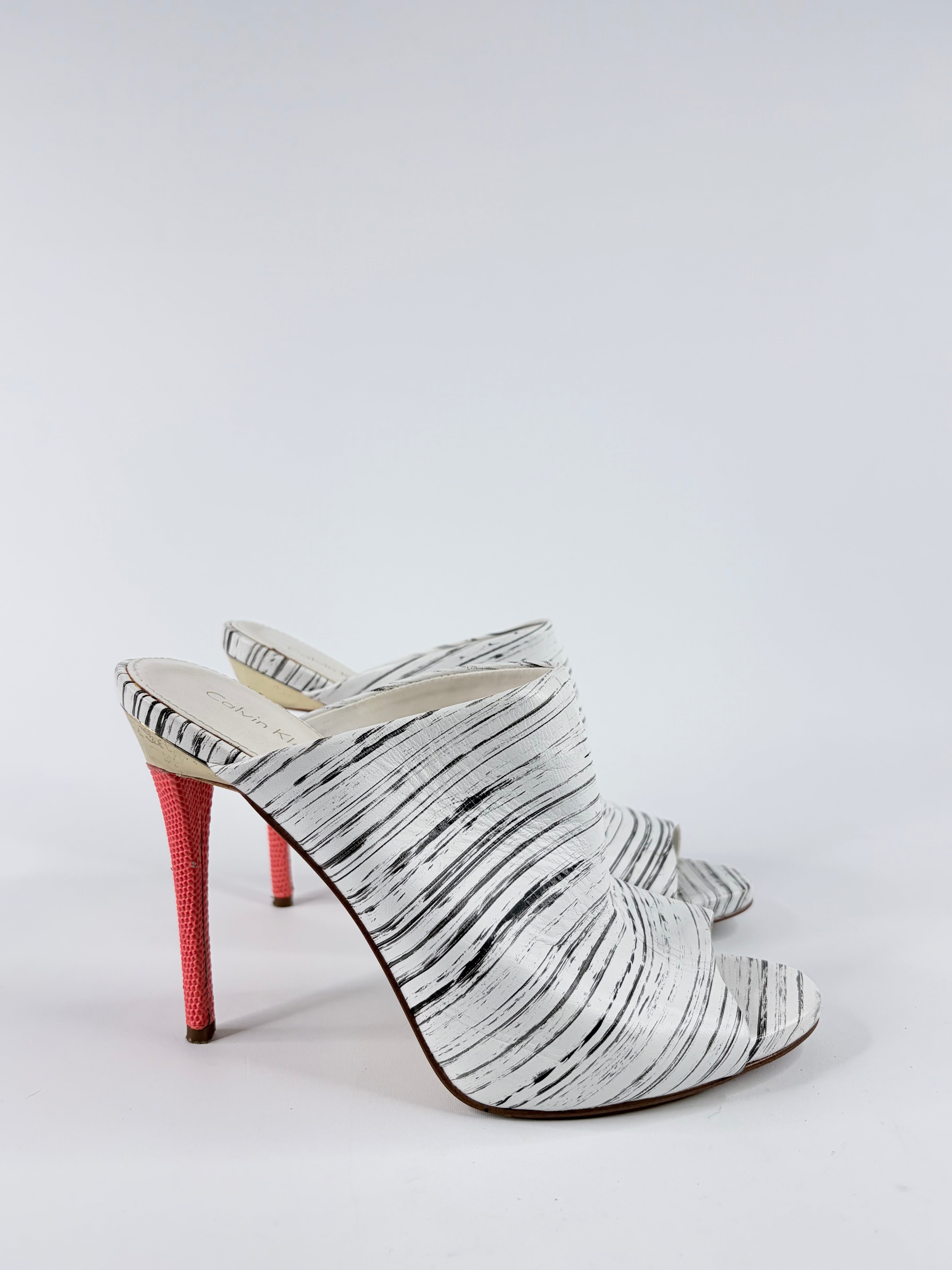 Calvin Klein White Zebra Pattern Mules - EU36