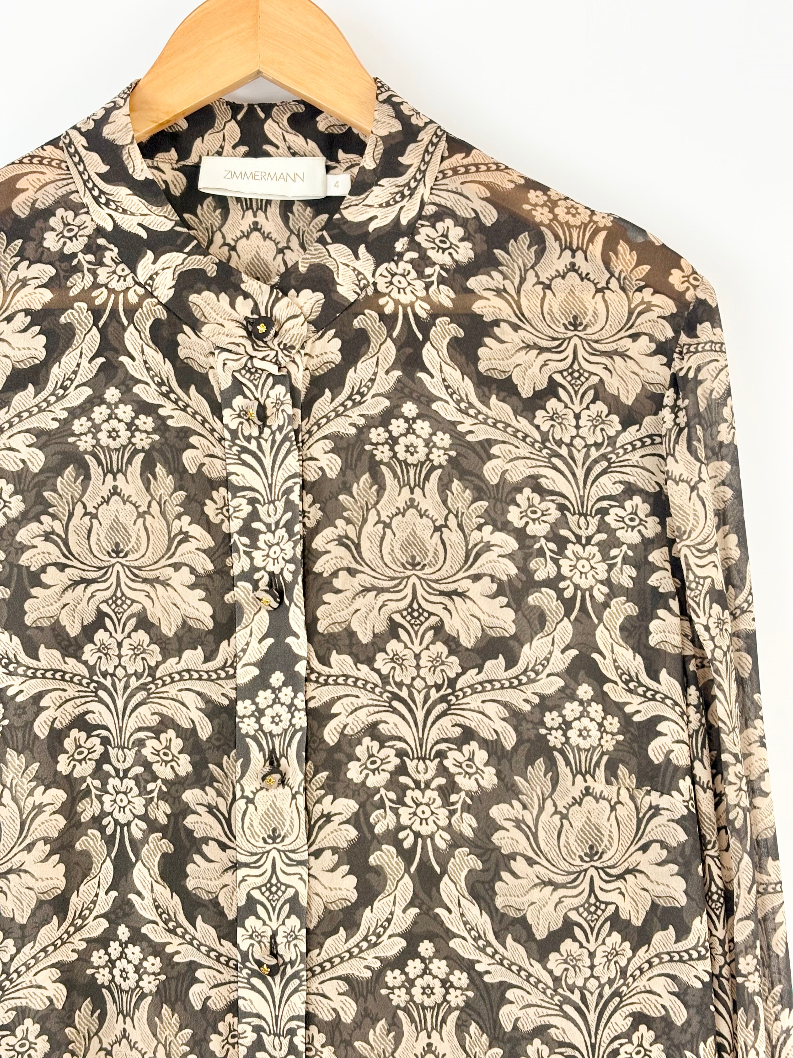 Zimmermann Sheer Brown Floral Blouse - AU16