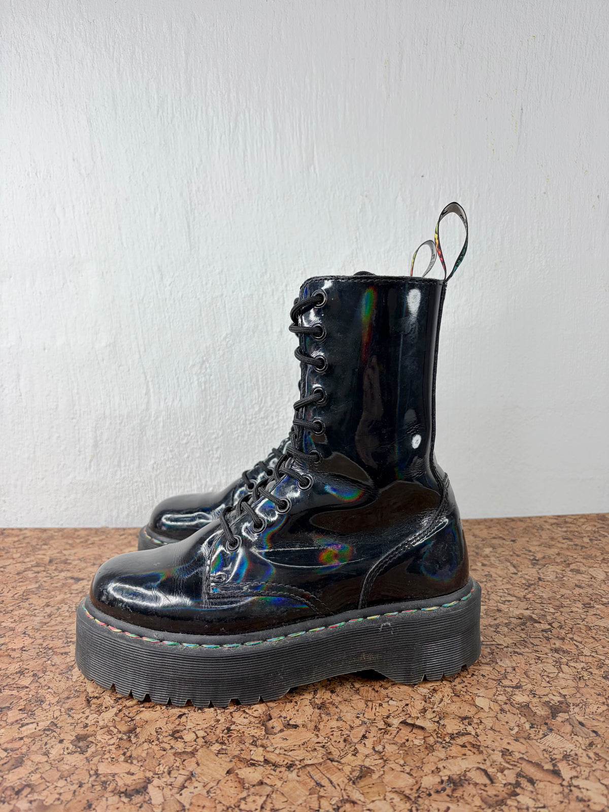 Dr. Martens Jadon Hi Rainbow Black Patent Boots - EU39