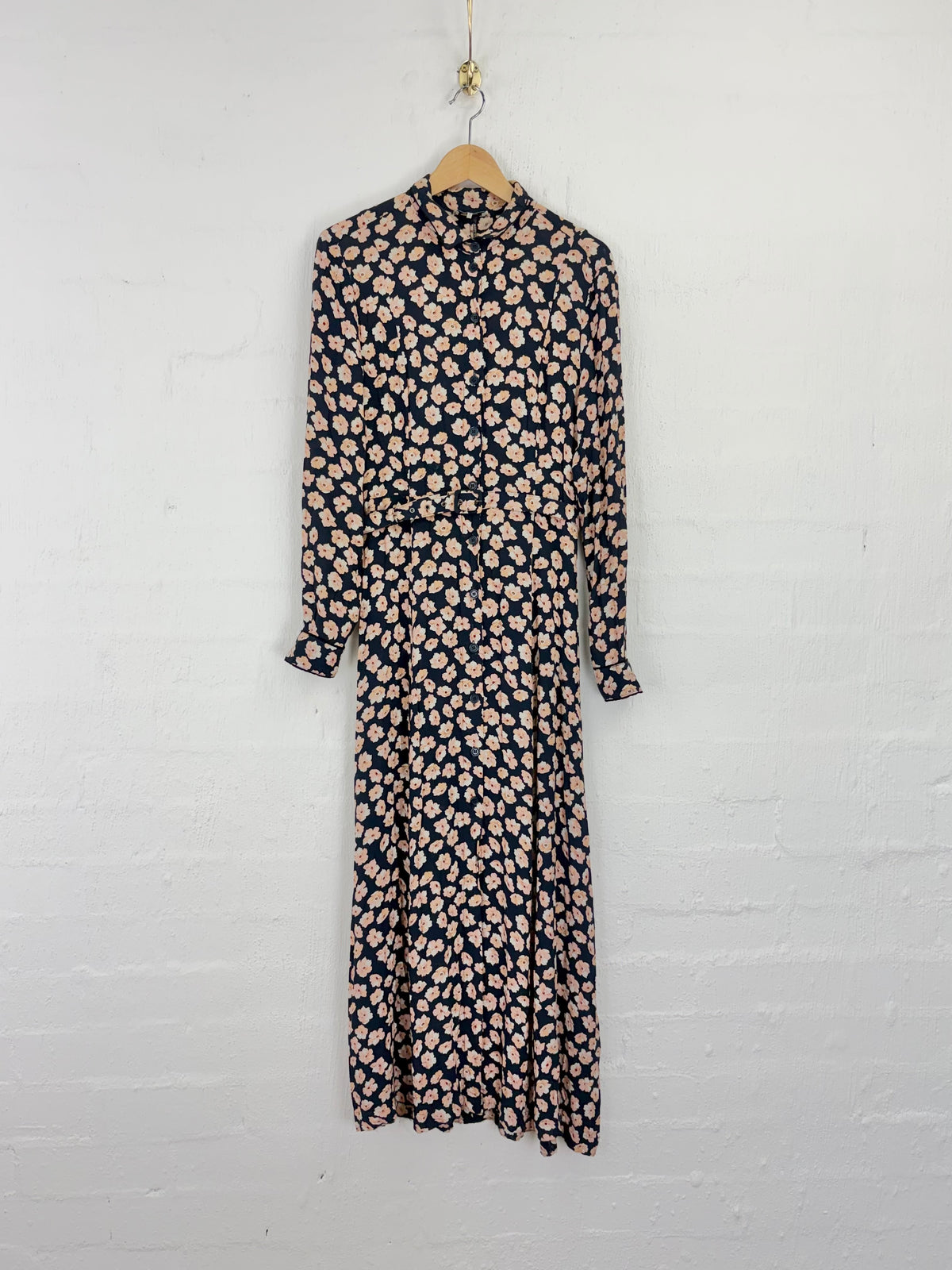 Ganni Montrose Crepe Navy Blue Floral Long Sleeve Maxi Dress - AU10/12