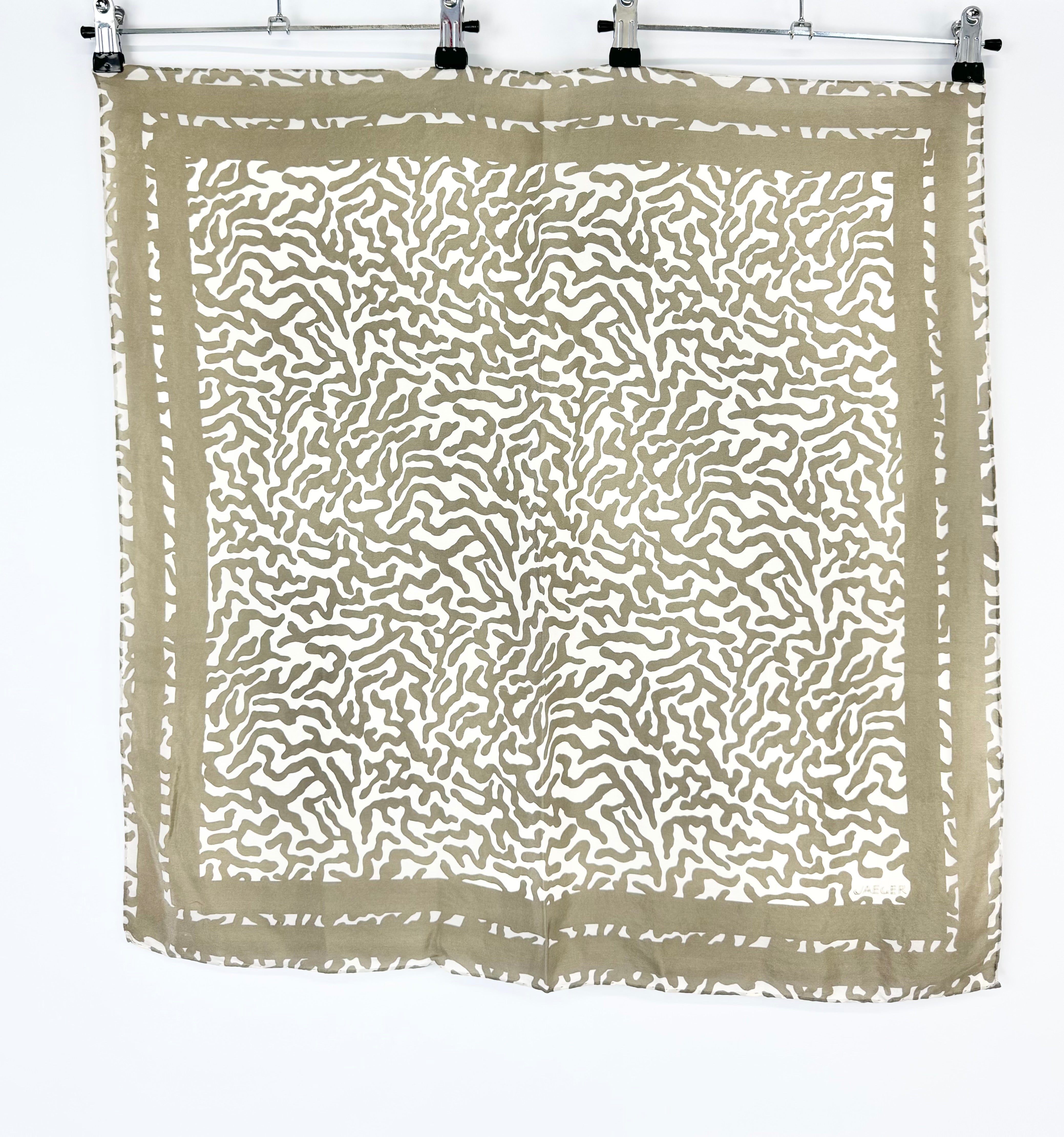 Vintage Jaeger Taupe & Cream Abstract Patterned Scarf