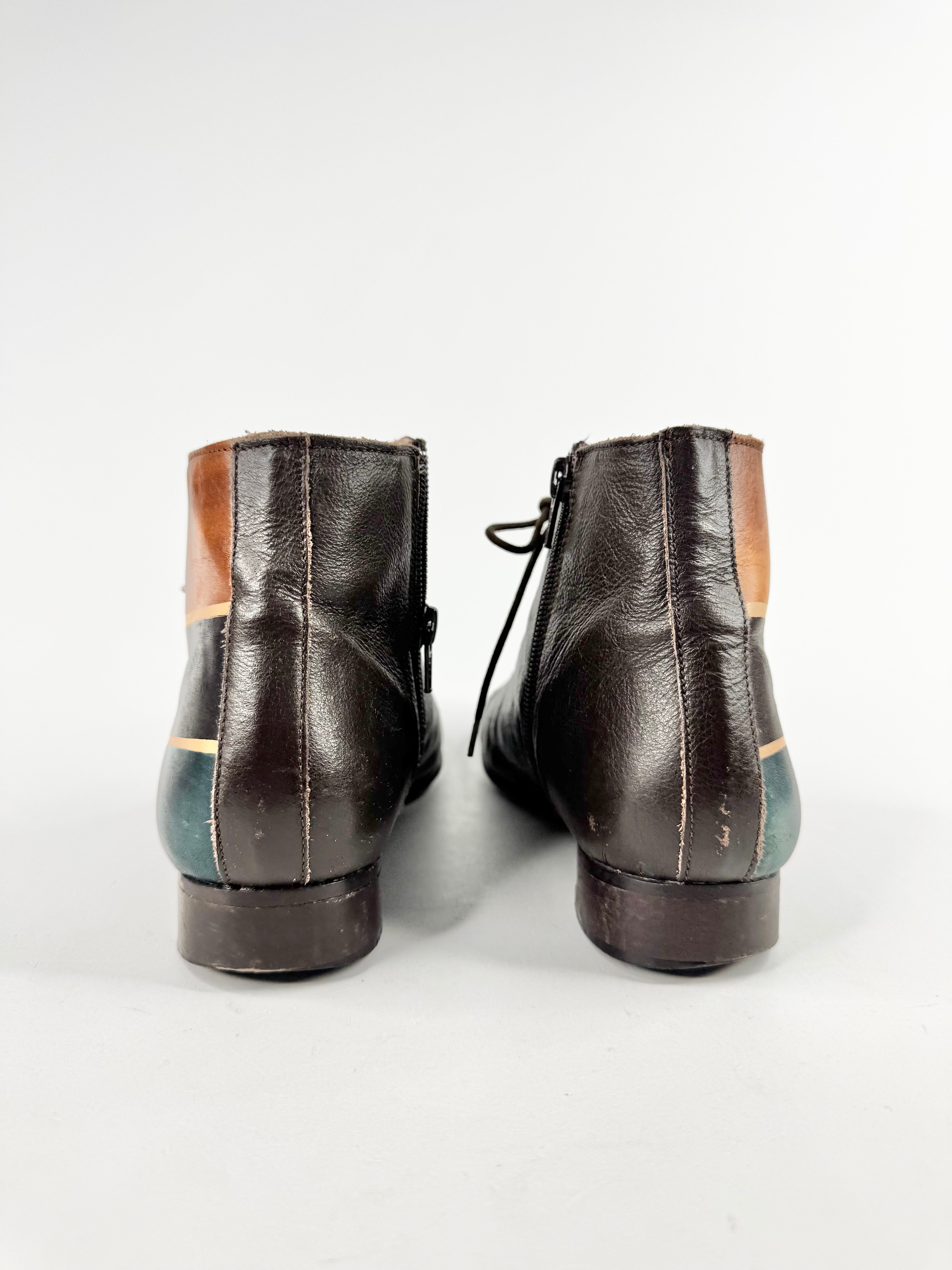 Vintage Lavorazione Artigiana Dark Brown Painted Leather Lace Up Shoes - EU40