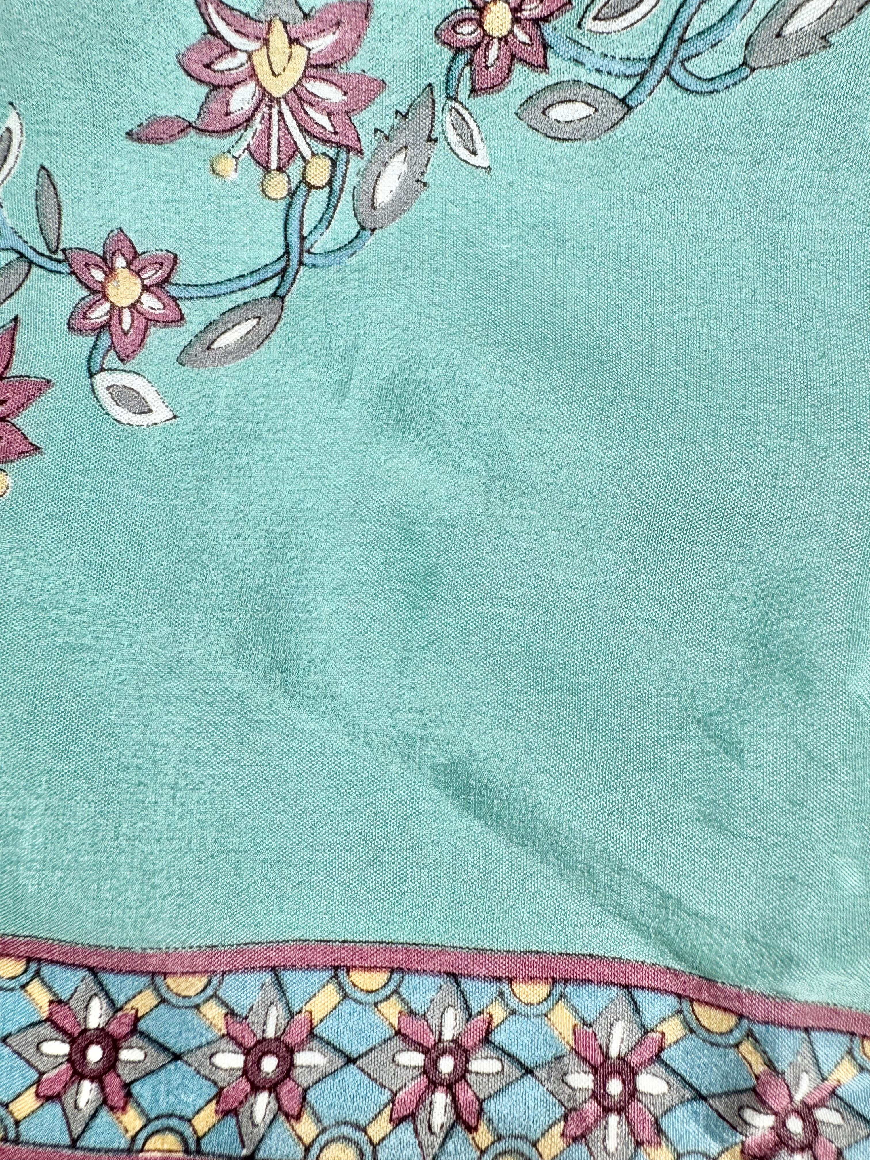 Oscar de la Renta Seafoam Silk Floral Pattern Scarf