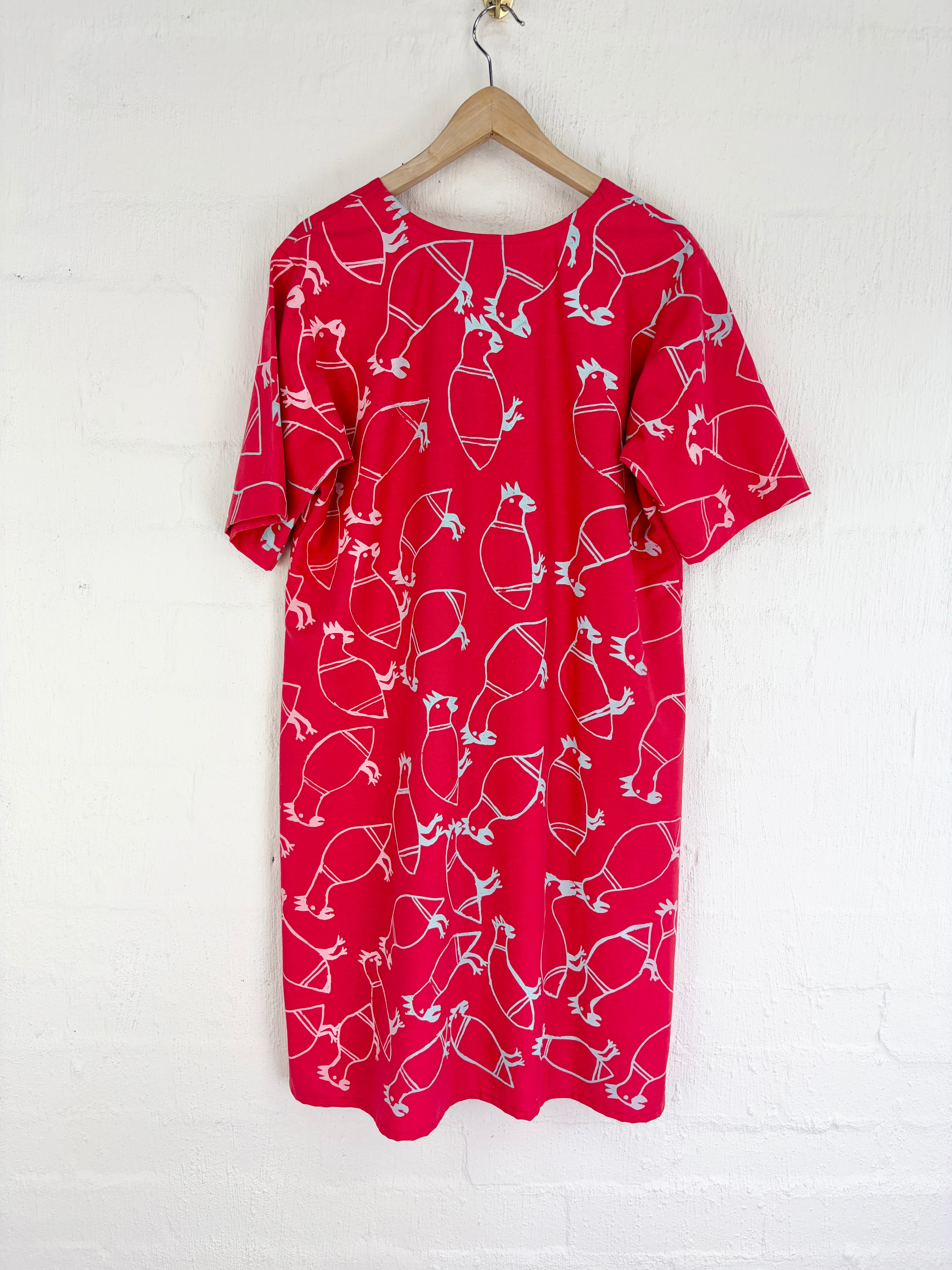 Hand Made Red Bird Pattern Dress - AU16/18