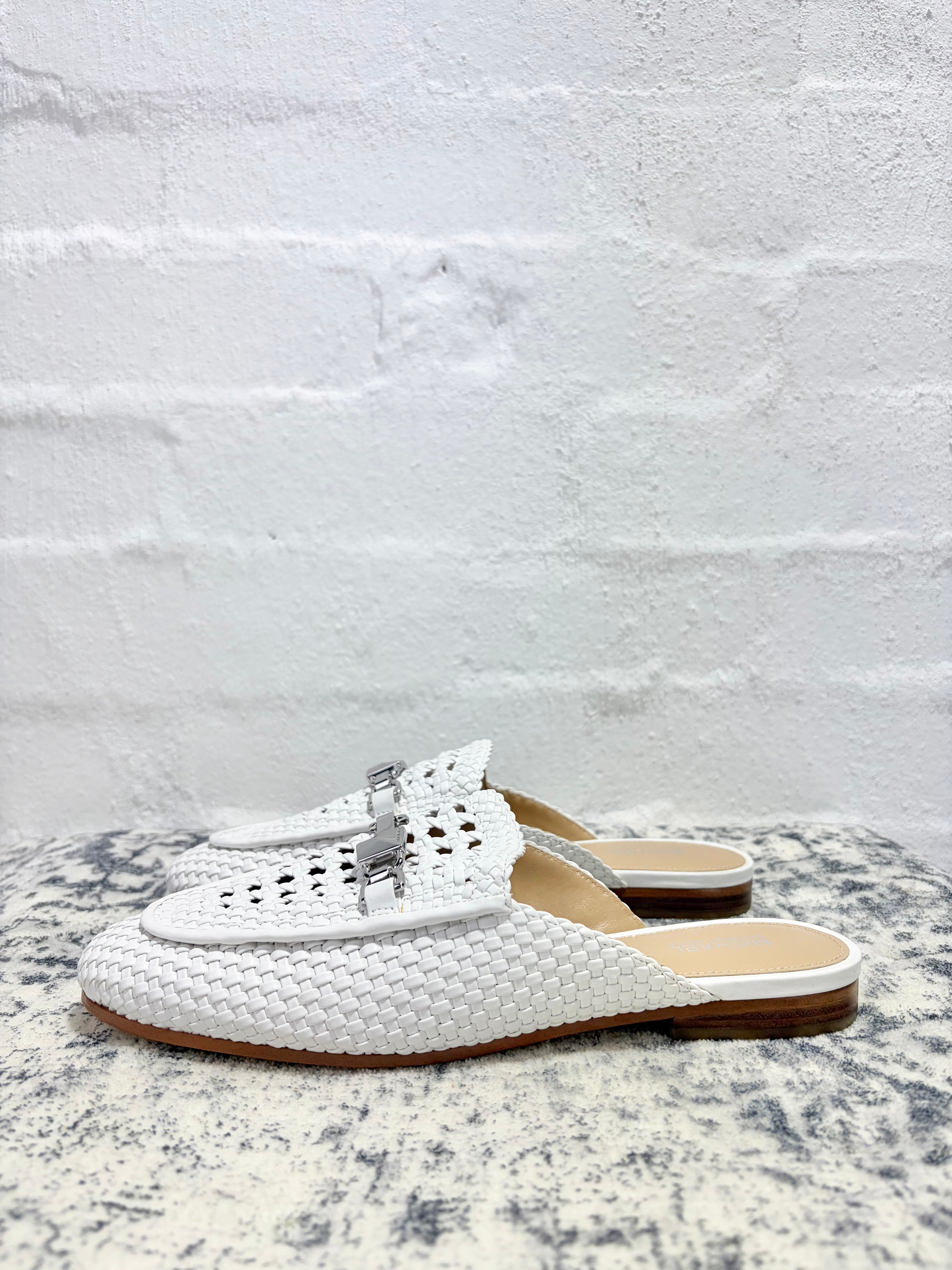 Michael Kors White 'Charlton' Woven Mules - EU38