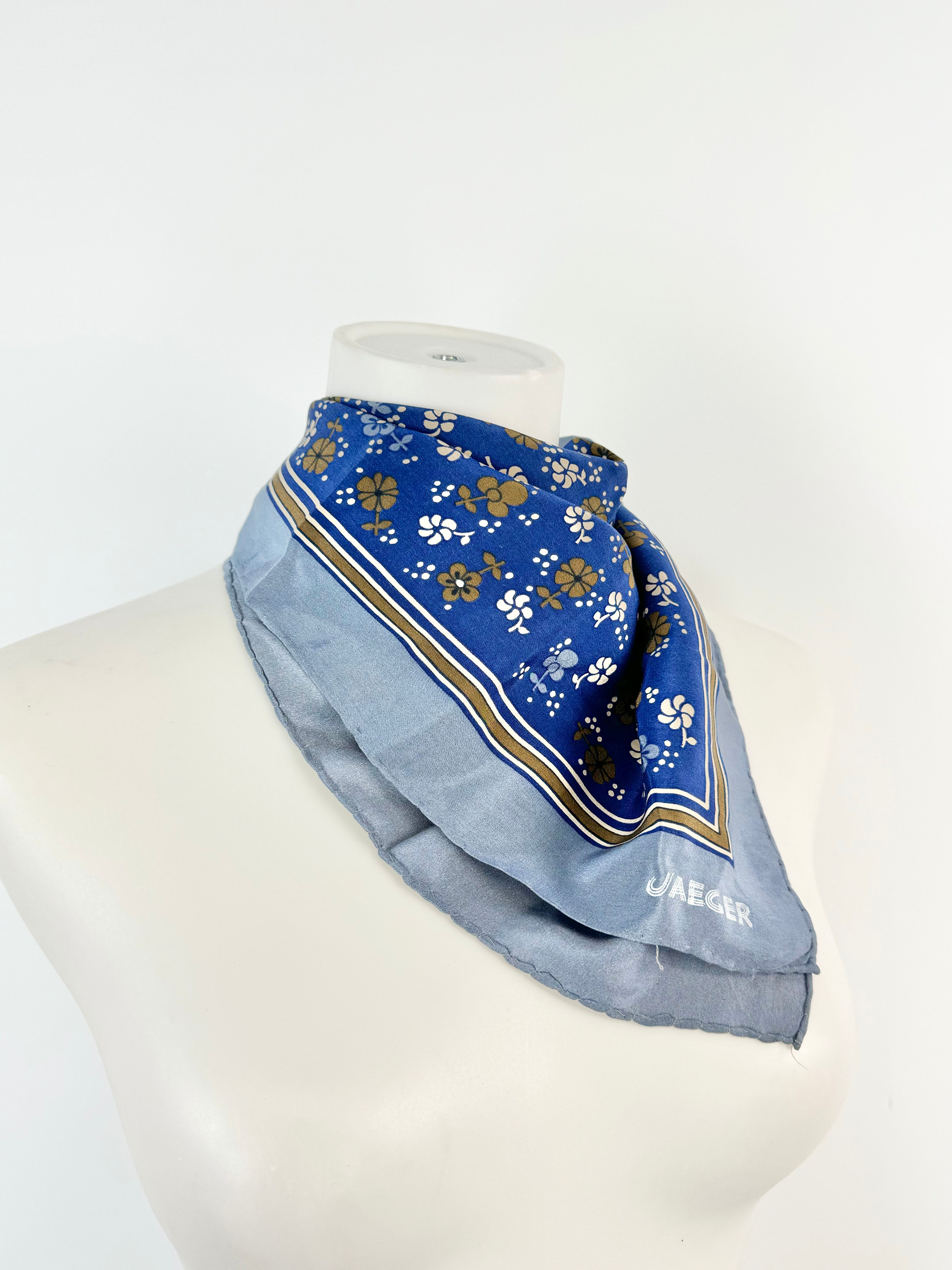 Jaeger London Blue Floral Silk Scarf
