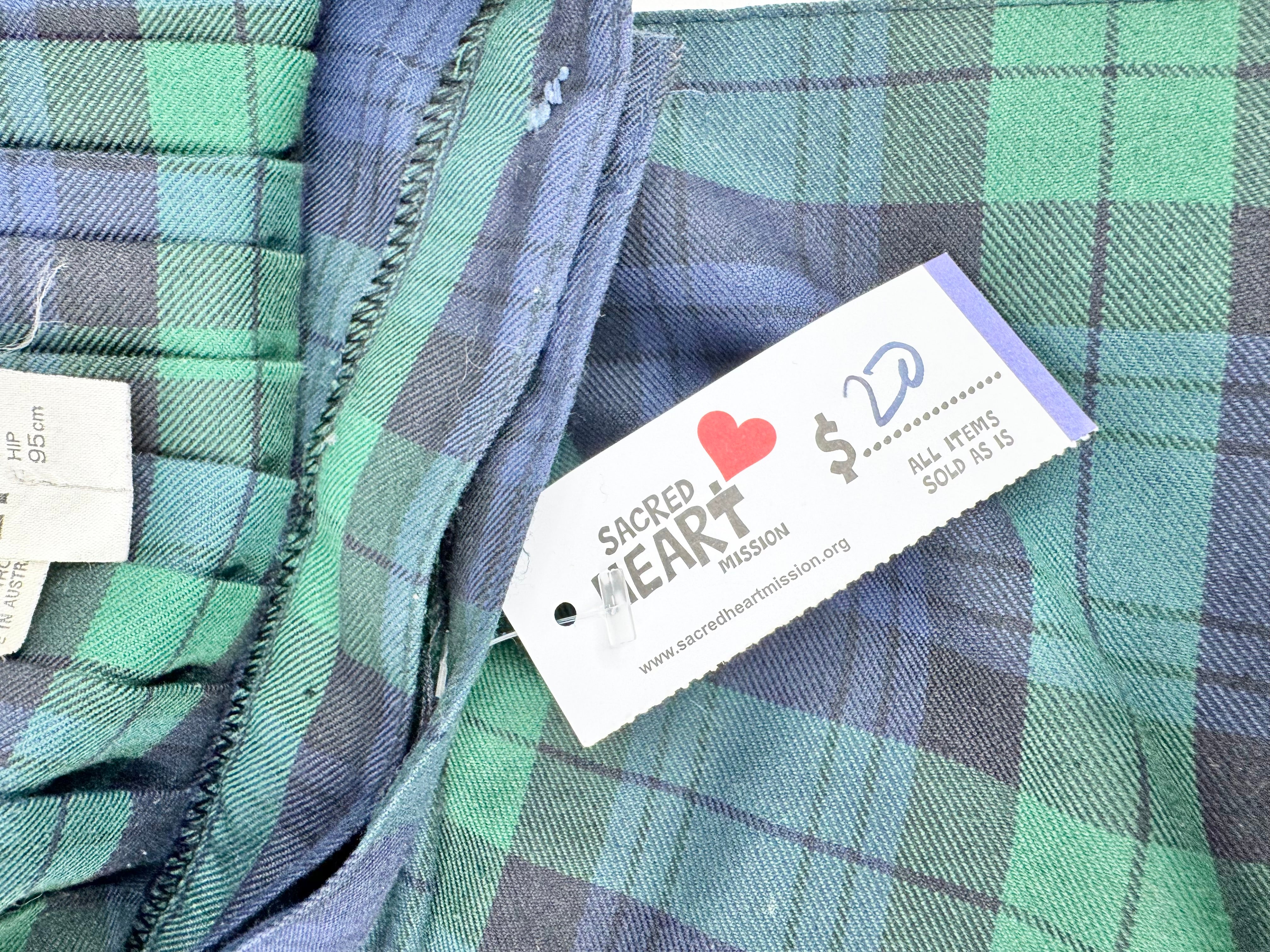 Vintage Skirtmaster Green & Blue Plaid Waist Pleated Skirt - AU14