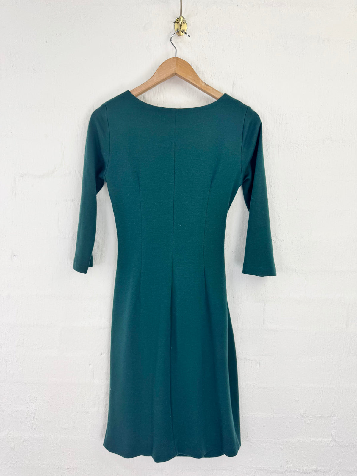 Anna Thomas Forest Green Wool Gathered Tie Dress - AU10