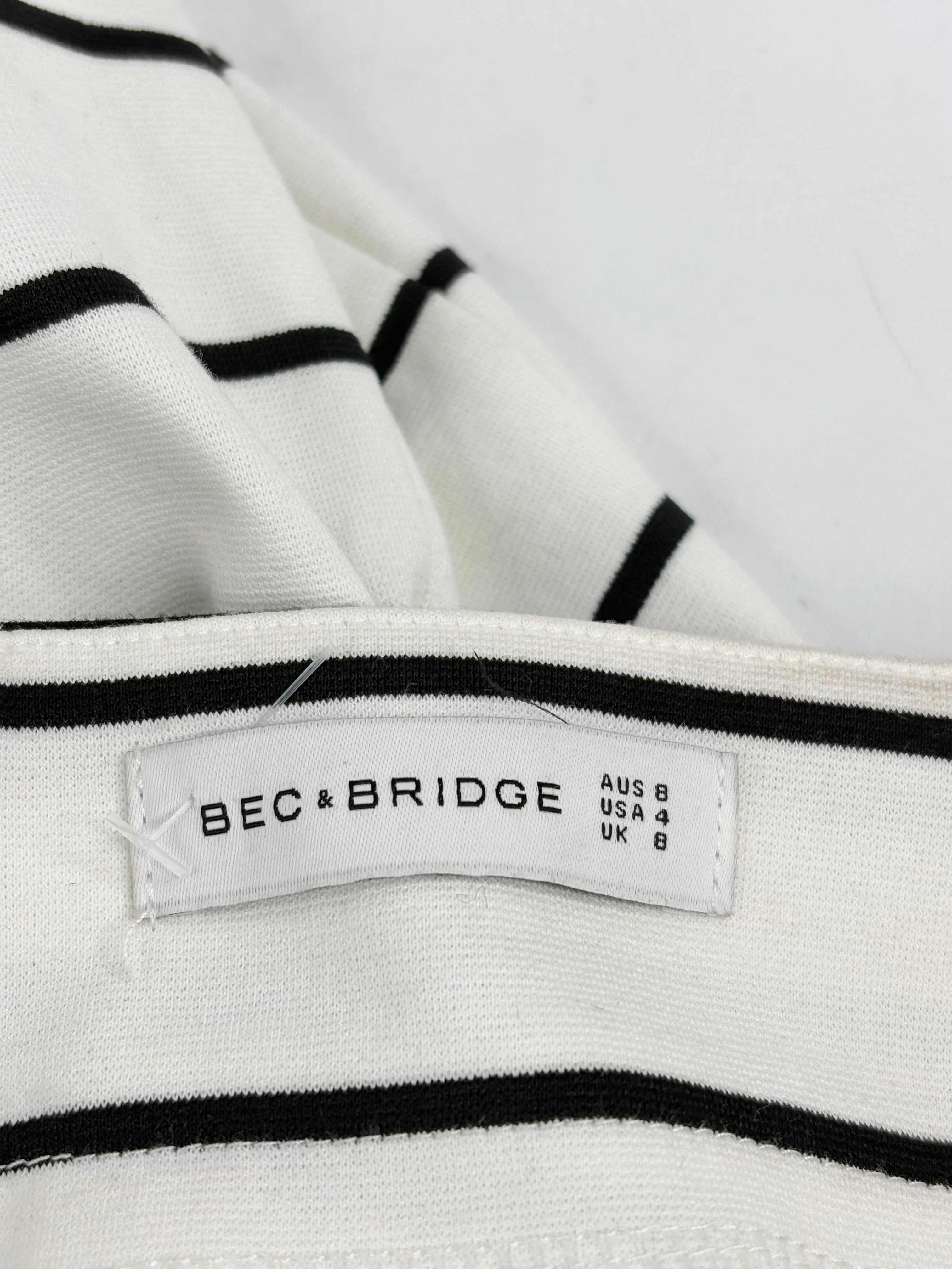 Bec + Bridge White & Black Striped Halter-Neck Bodycon Dress - AU8