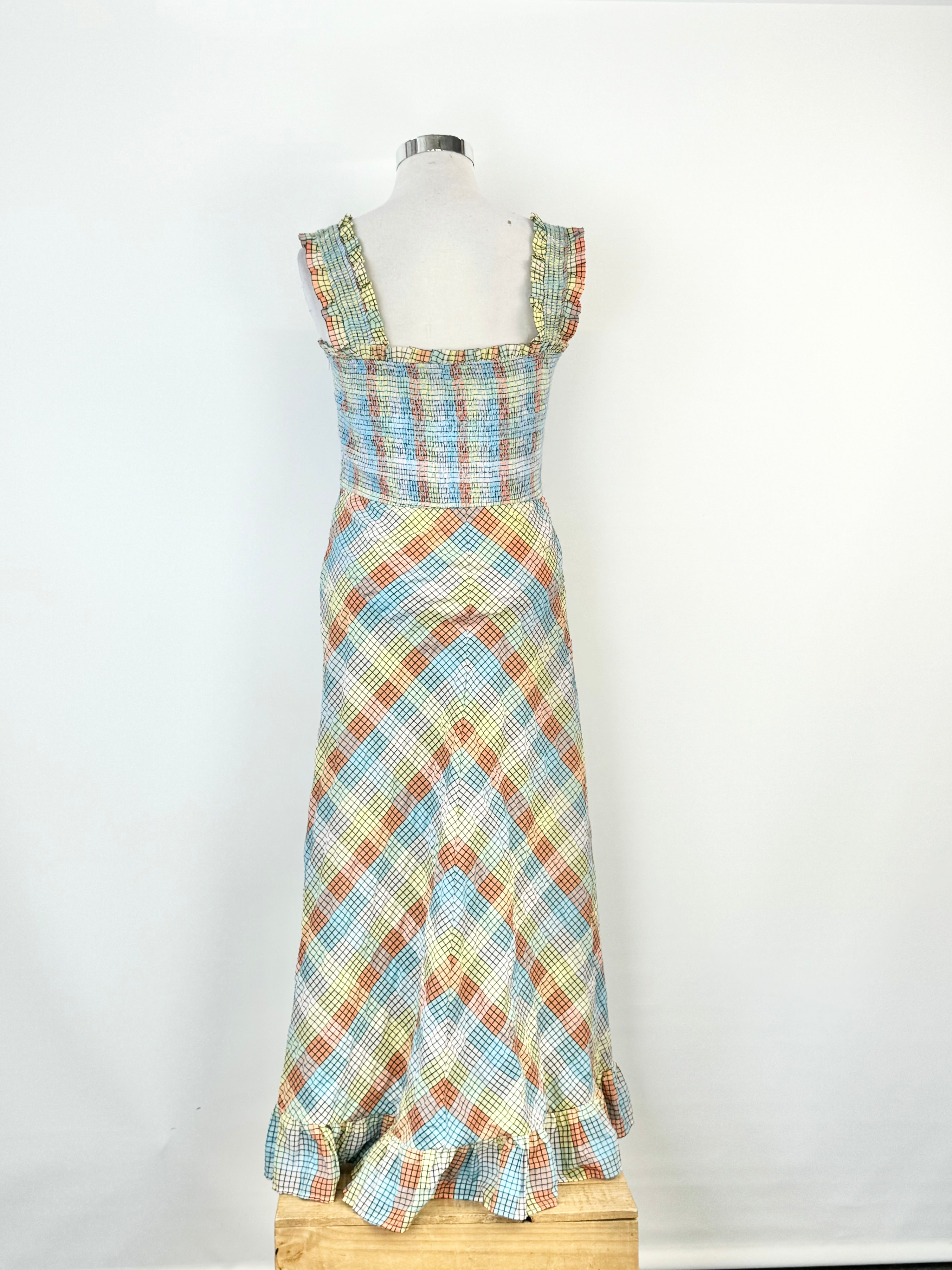 Ganni Pastel Plaid Seersucker Maxi Dress - AU12