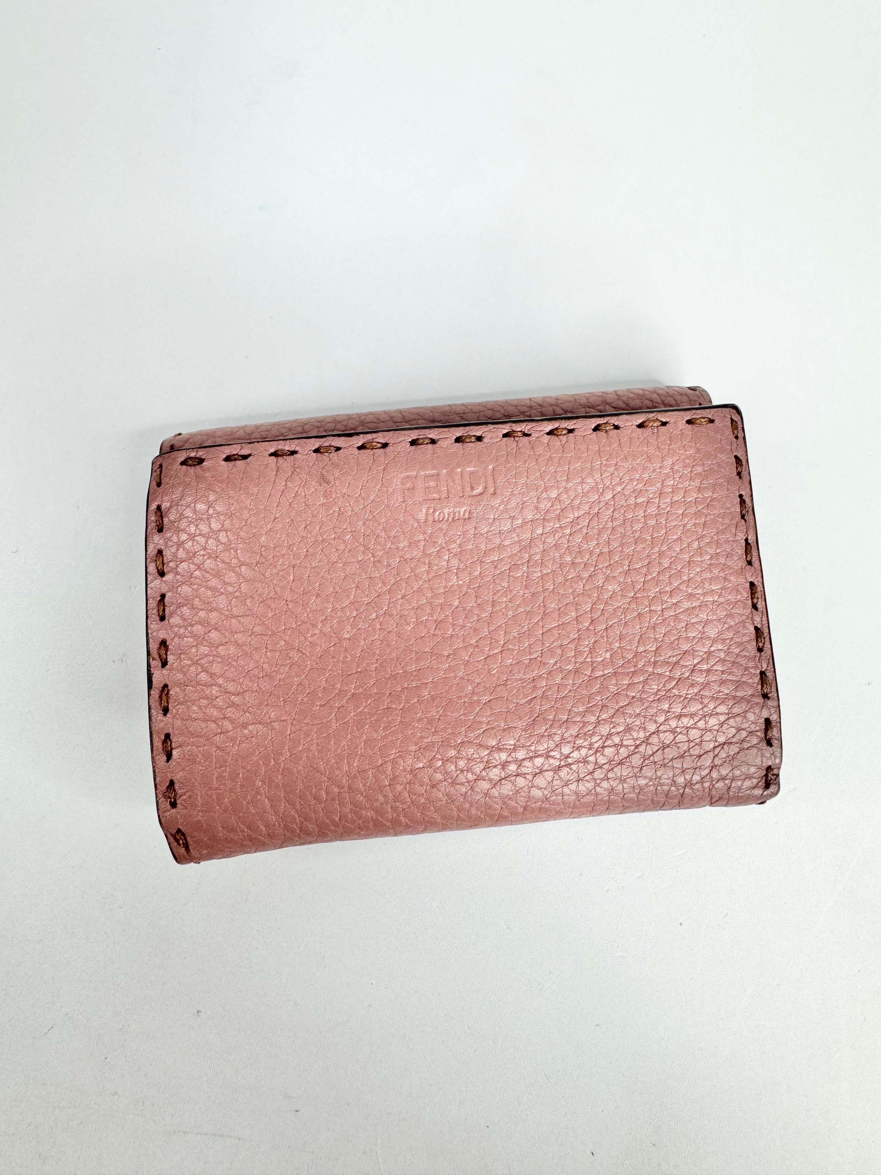 Fendi Blush Pink Peekapoo Tri-Fold Calf Leather Wallet