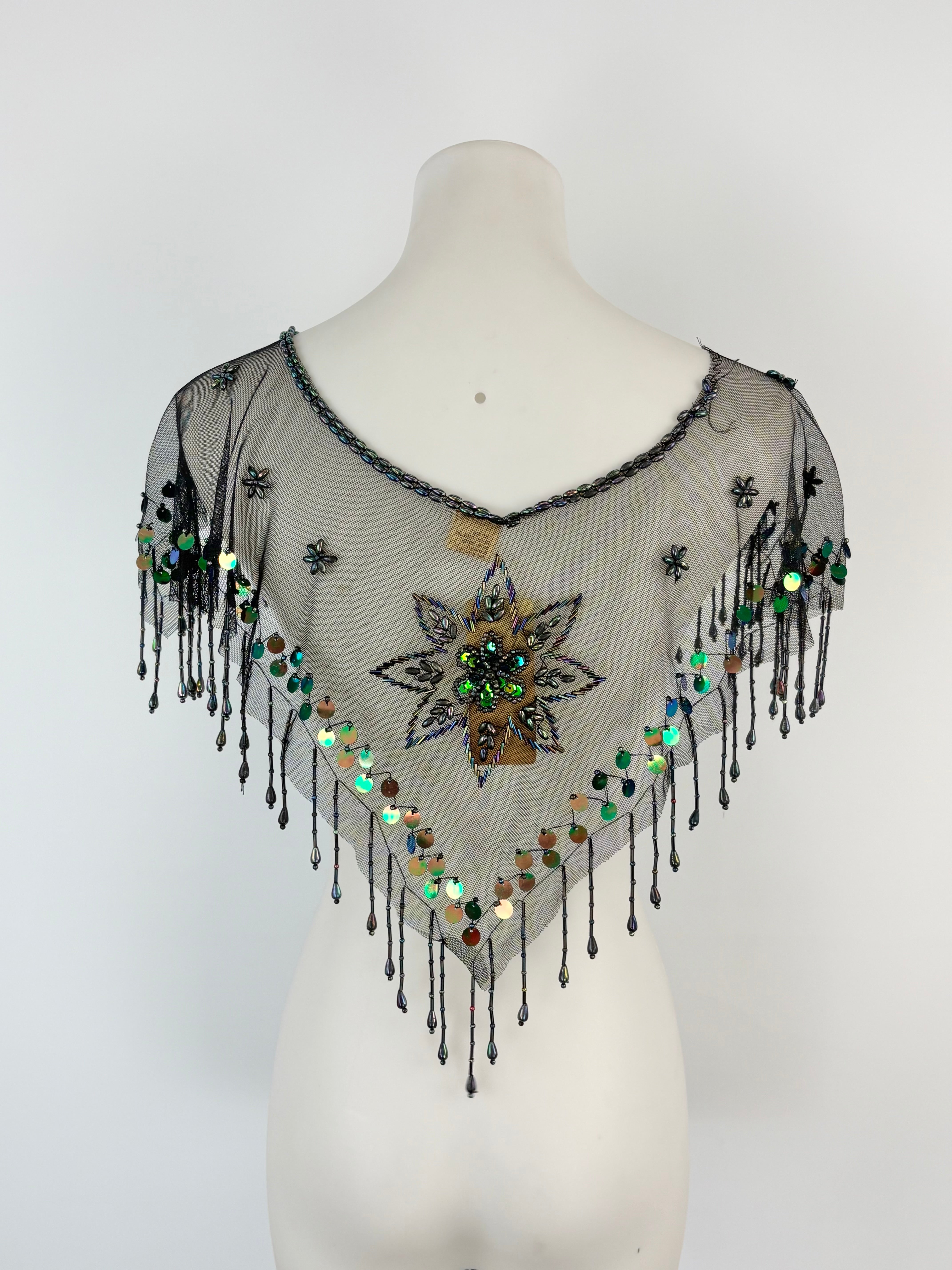 Vicsin Australia Vintage Black Mesh Embellished Mini Cape