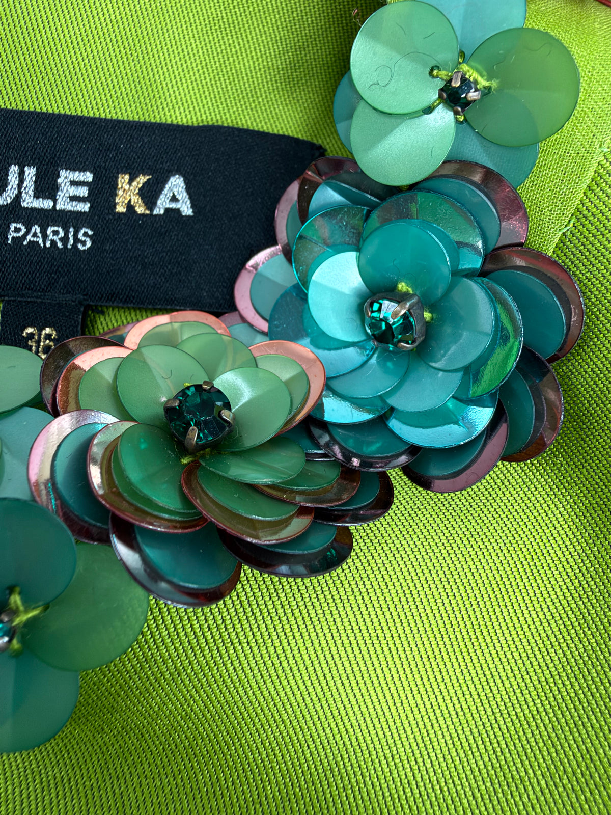 Paule Ka Chartreuse Structured Sequin Embellished Silk Blend Midi Dress - AU8/10