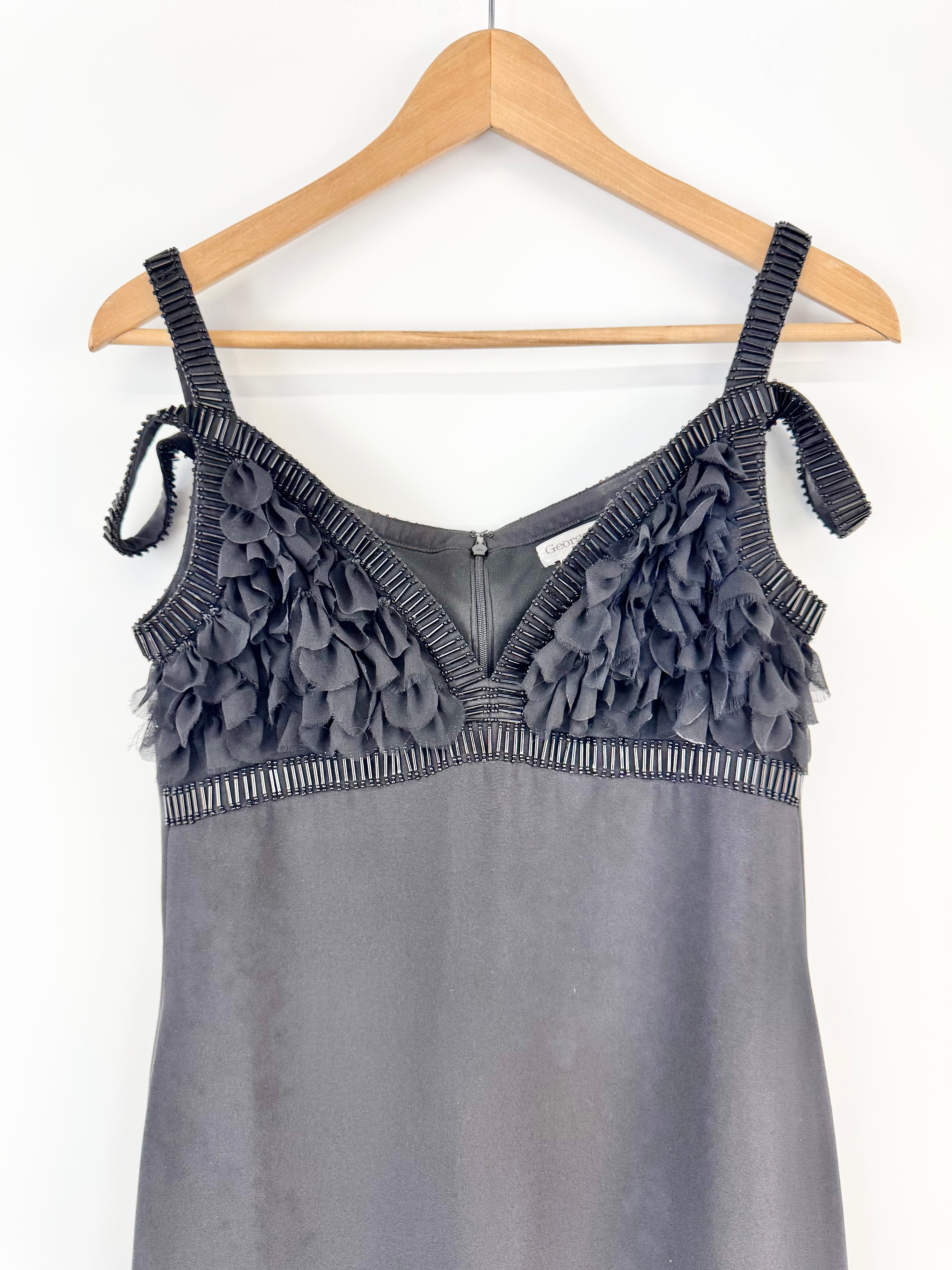 George Cross Black Beaded Maxi Cocktail Dress - AU10