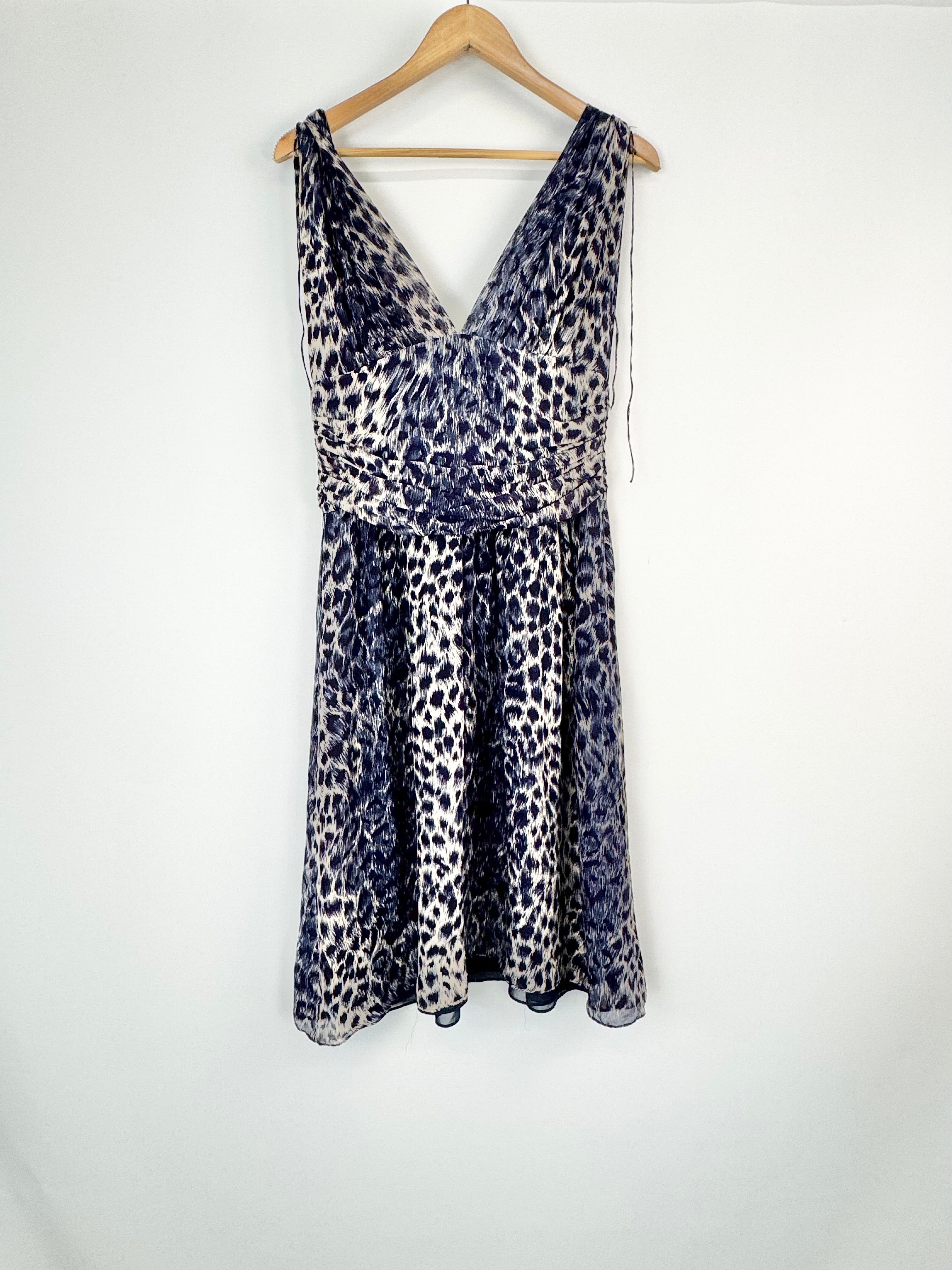 Carla Zampatti Dress Purple Leopard Print Pattern Dress - AU10