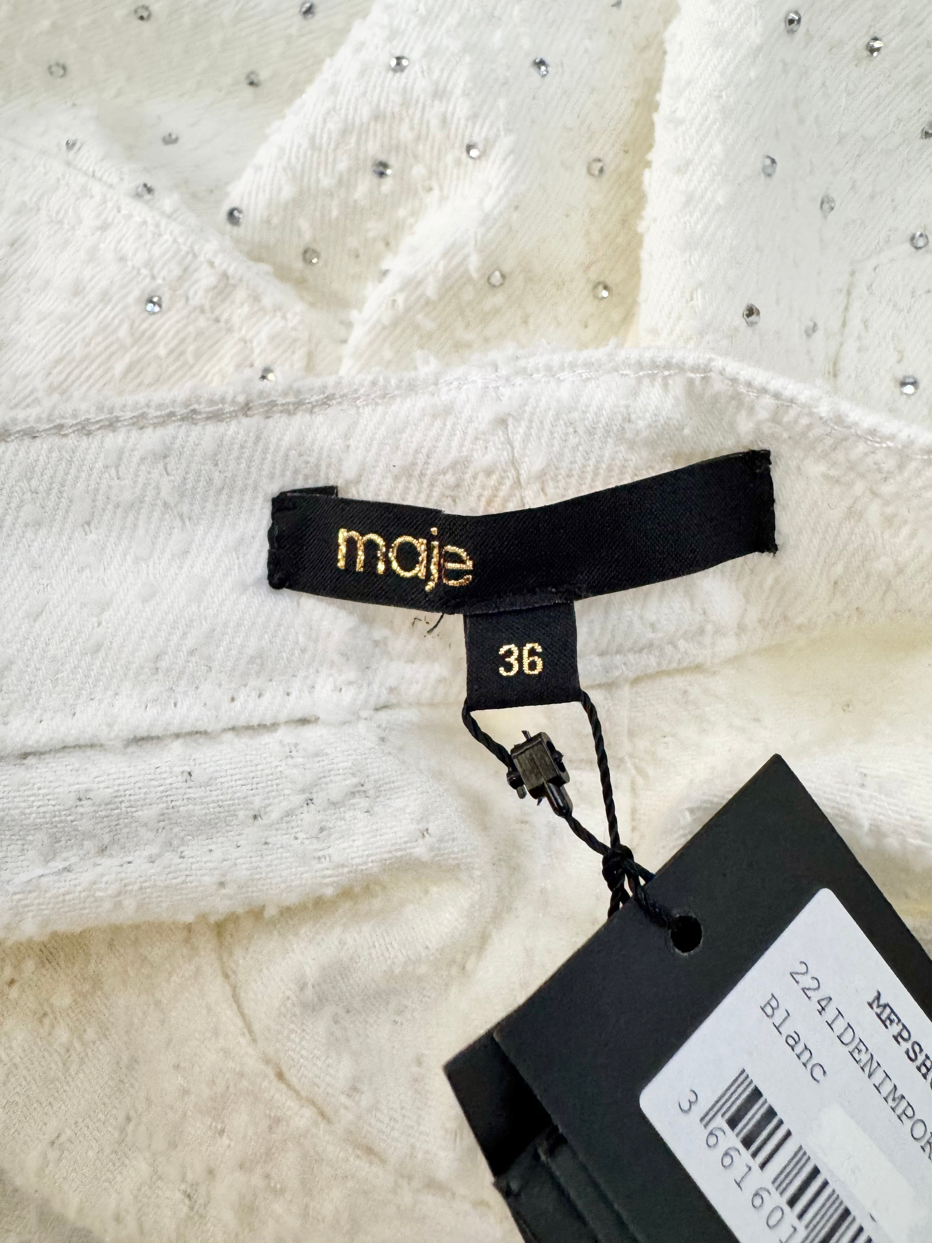 Maje Embellished Fil Coupé White Denim Shorts NWT - AU6/8