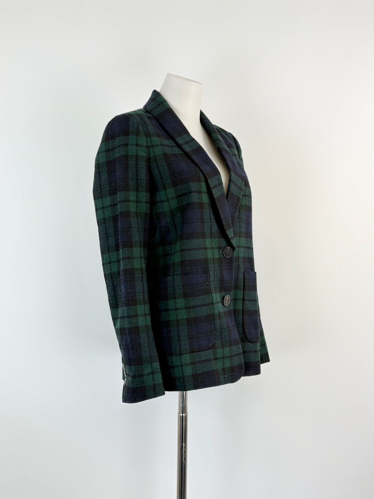 Sézane Navy Tartan 'Christie' Double-Breasted Blazer - AU8