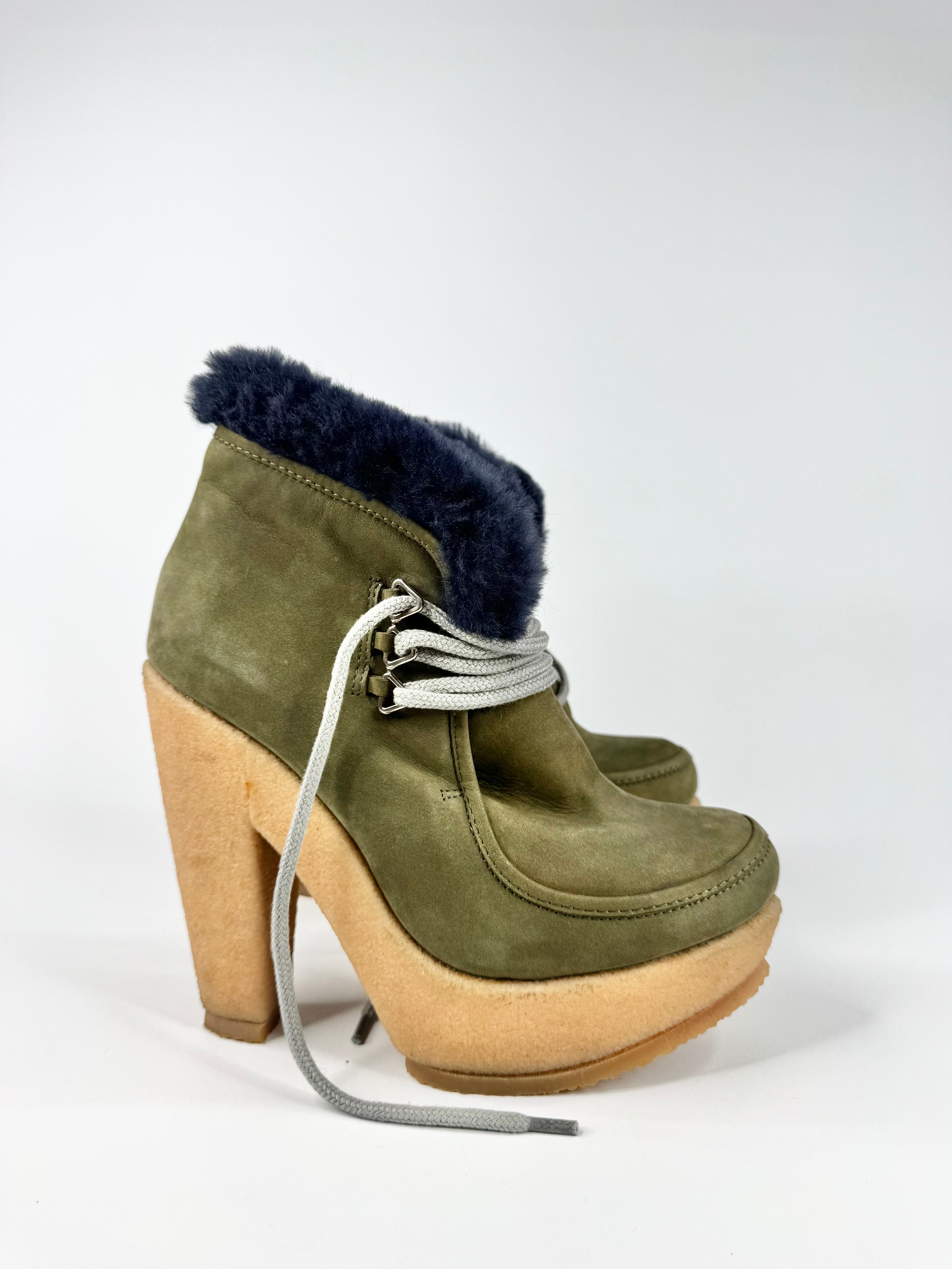 Sonia by Sonia Rykiel Khaki Navy Shearling Lined Boots - EU37