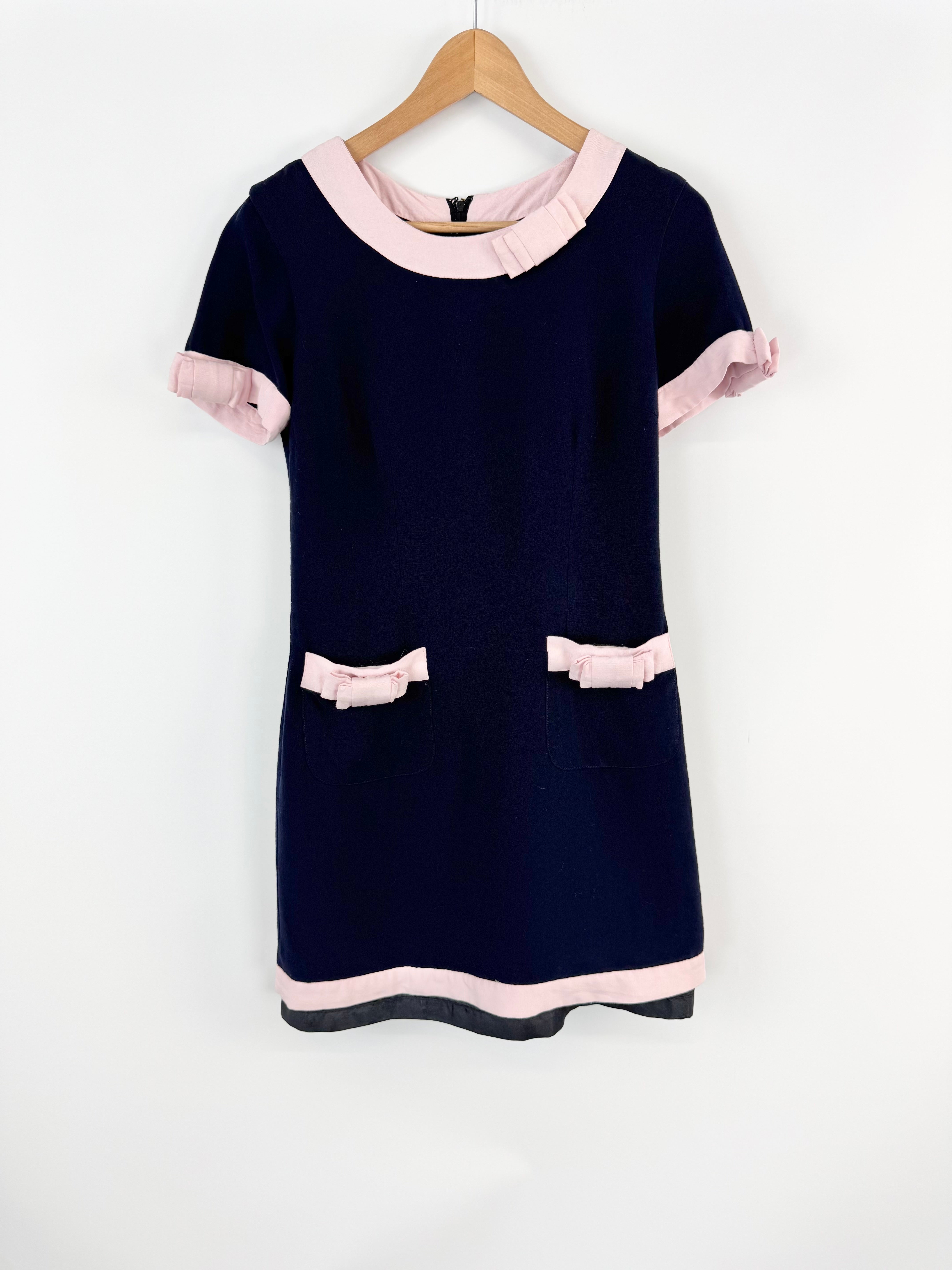 Vintage Lisa Ho Midnight Blue & Pink Trim Mini Dress - AU10