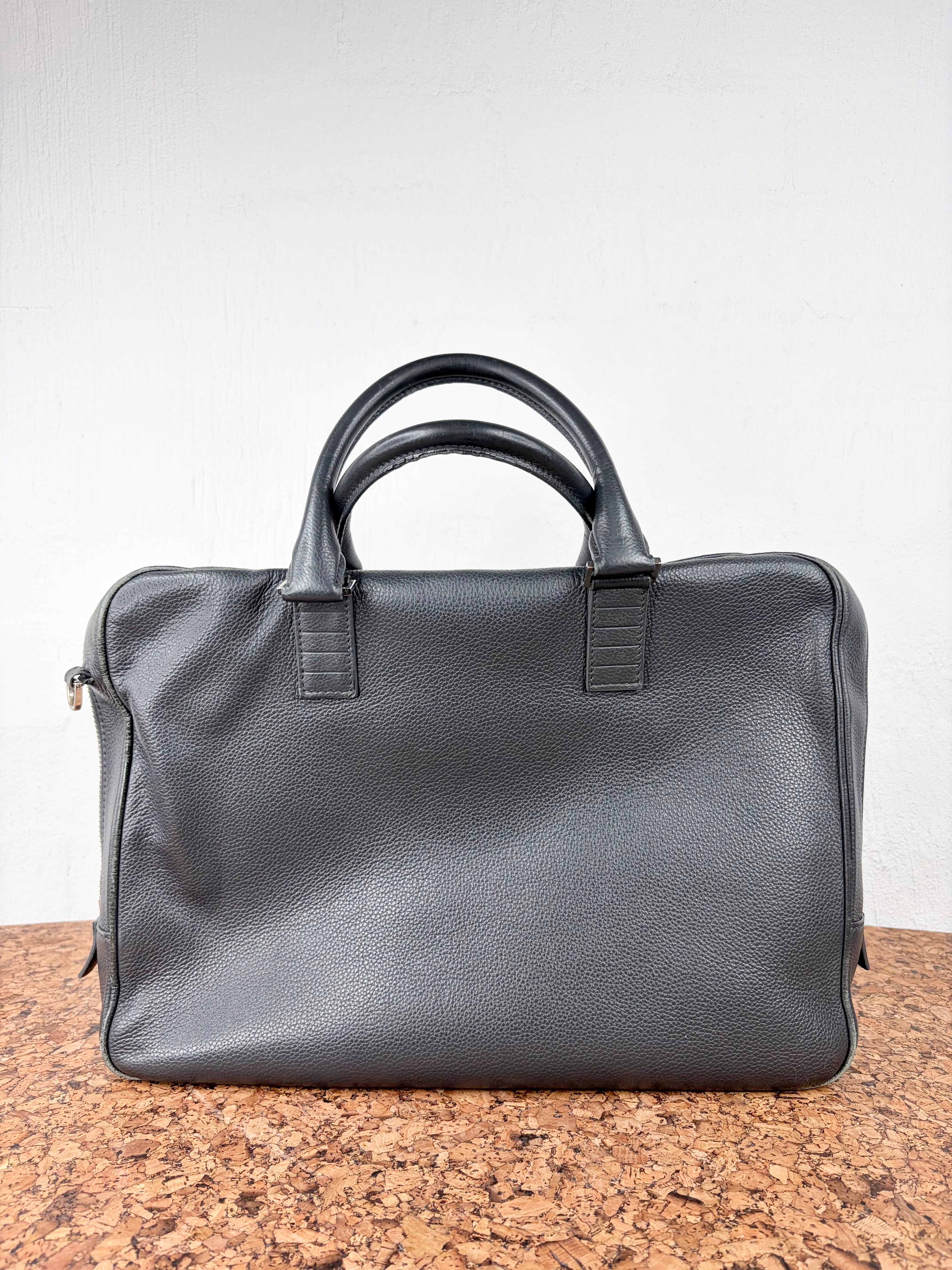 Vintage Christian Dior Homme Ash Grey Grained Leather Briefcase