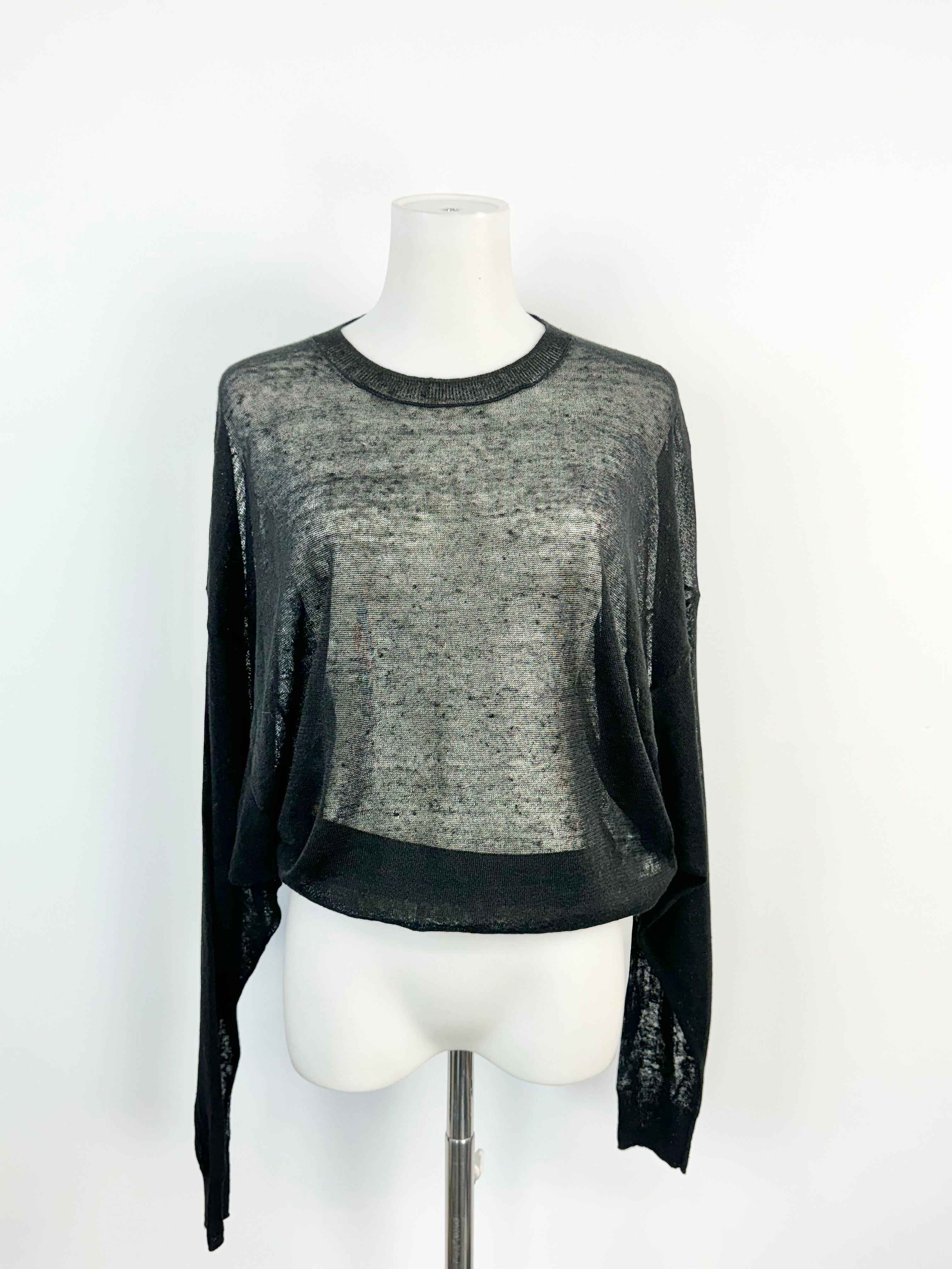 IRO Sheer Black Linen Knit 'Eugenie' Top - AU8