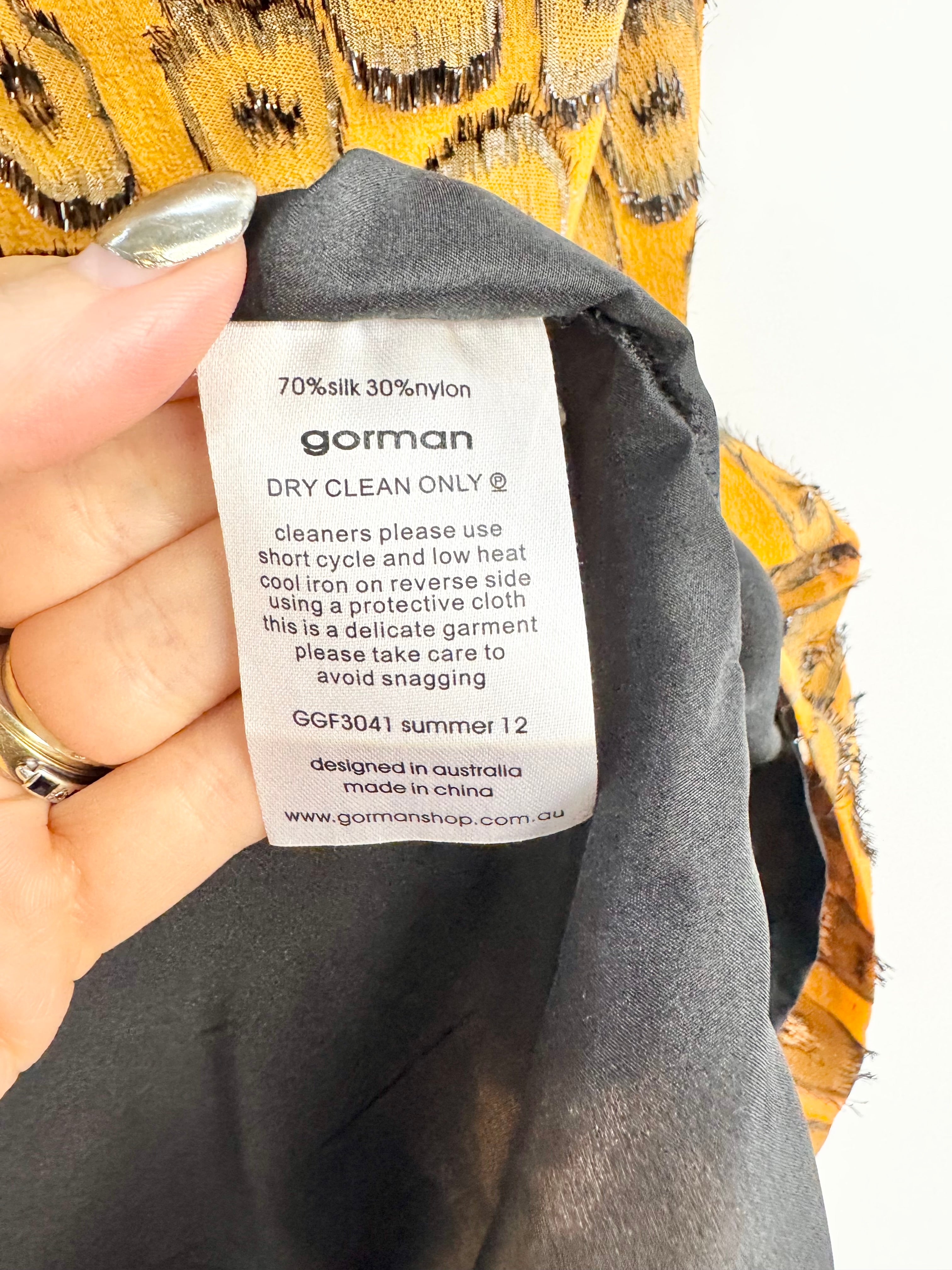 Gorman Antique Gold Metallic Silk Blend Shift Dress - AU12