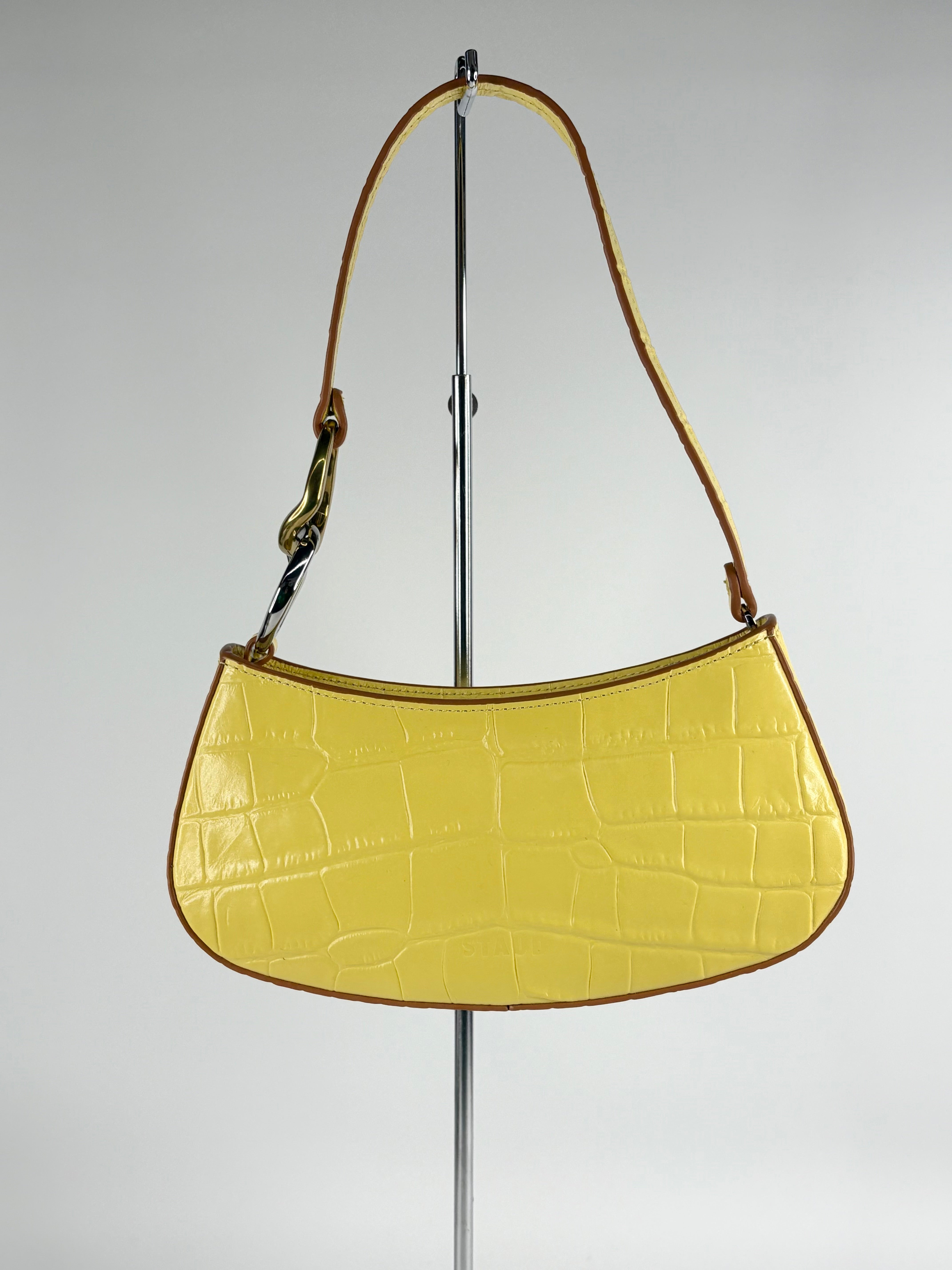 Staud Lemon Yellow Croc-Embossed Leather 'Ollie' Mini Bag
