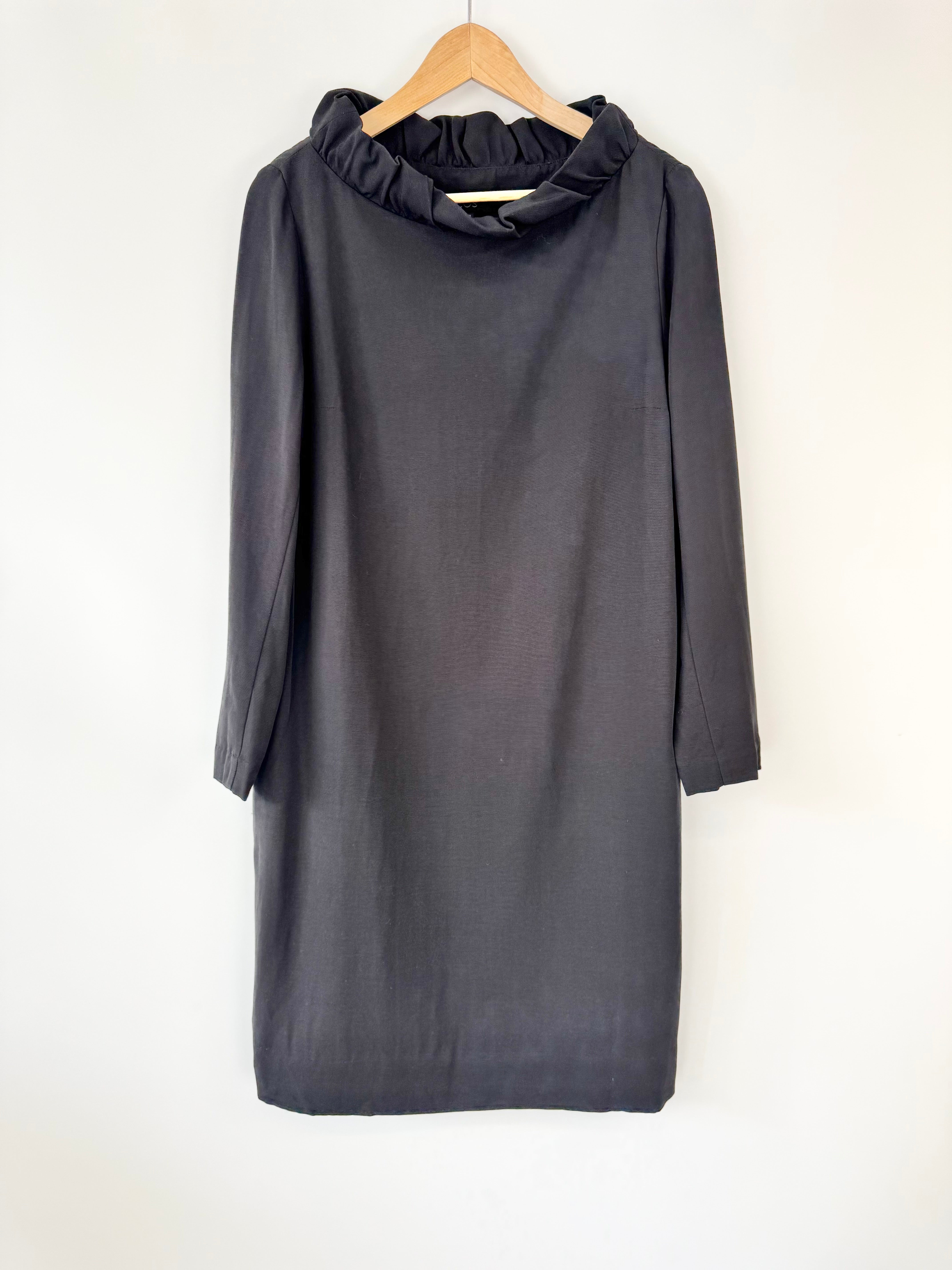 Cos Black Ruffle Neck Long Sleeve Dress - AU10/12