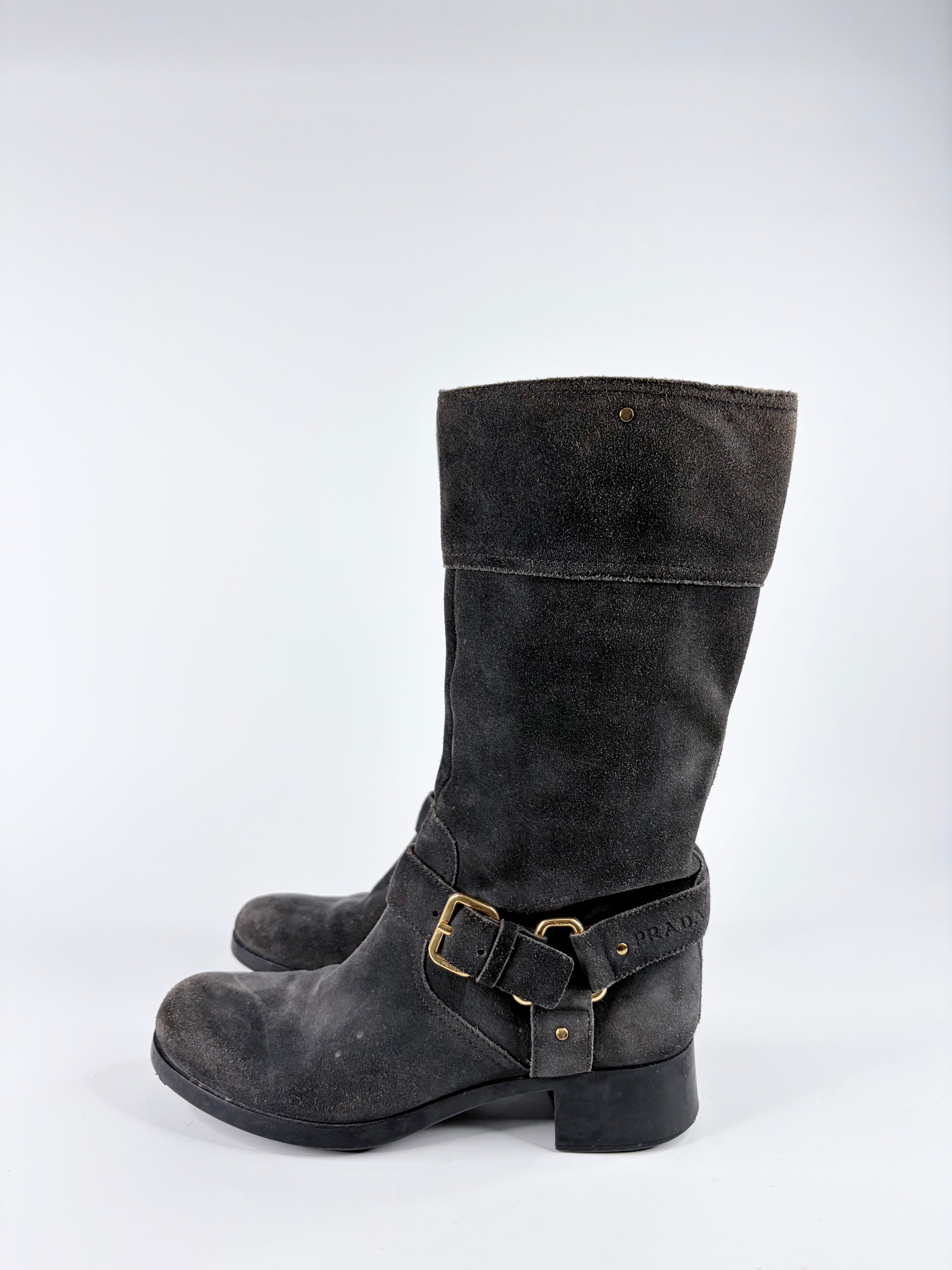 Prada Ash Grey Suede Biker Boots - EU