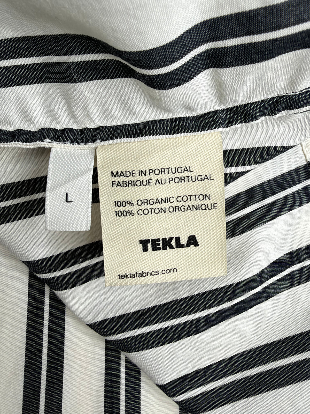 Tekla White And Grey Striped Organic Cotton Shirt - L