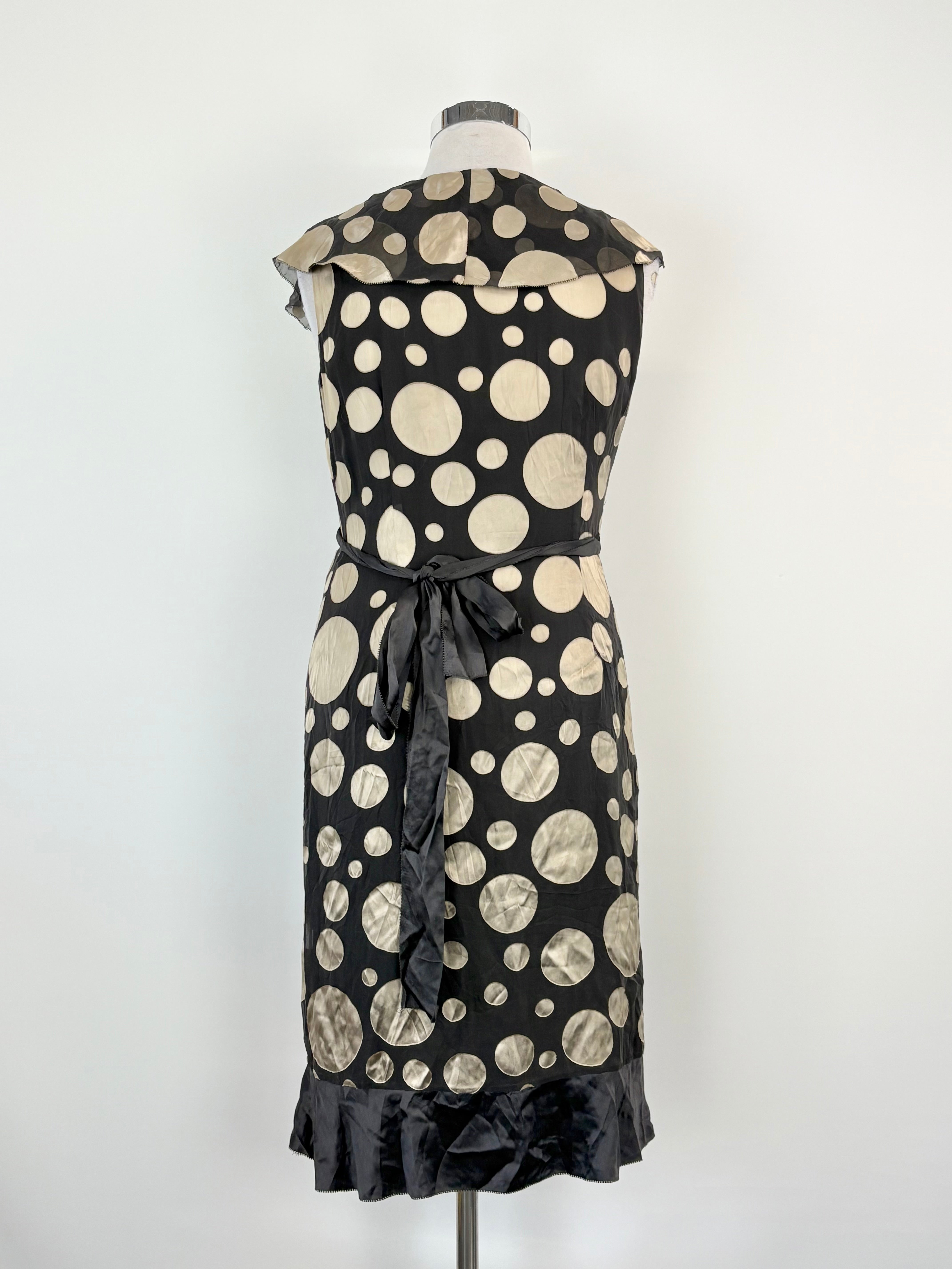 Hobbs Black & Gold Circles Sheer Wrap Dress - AU12