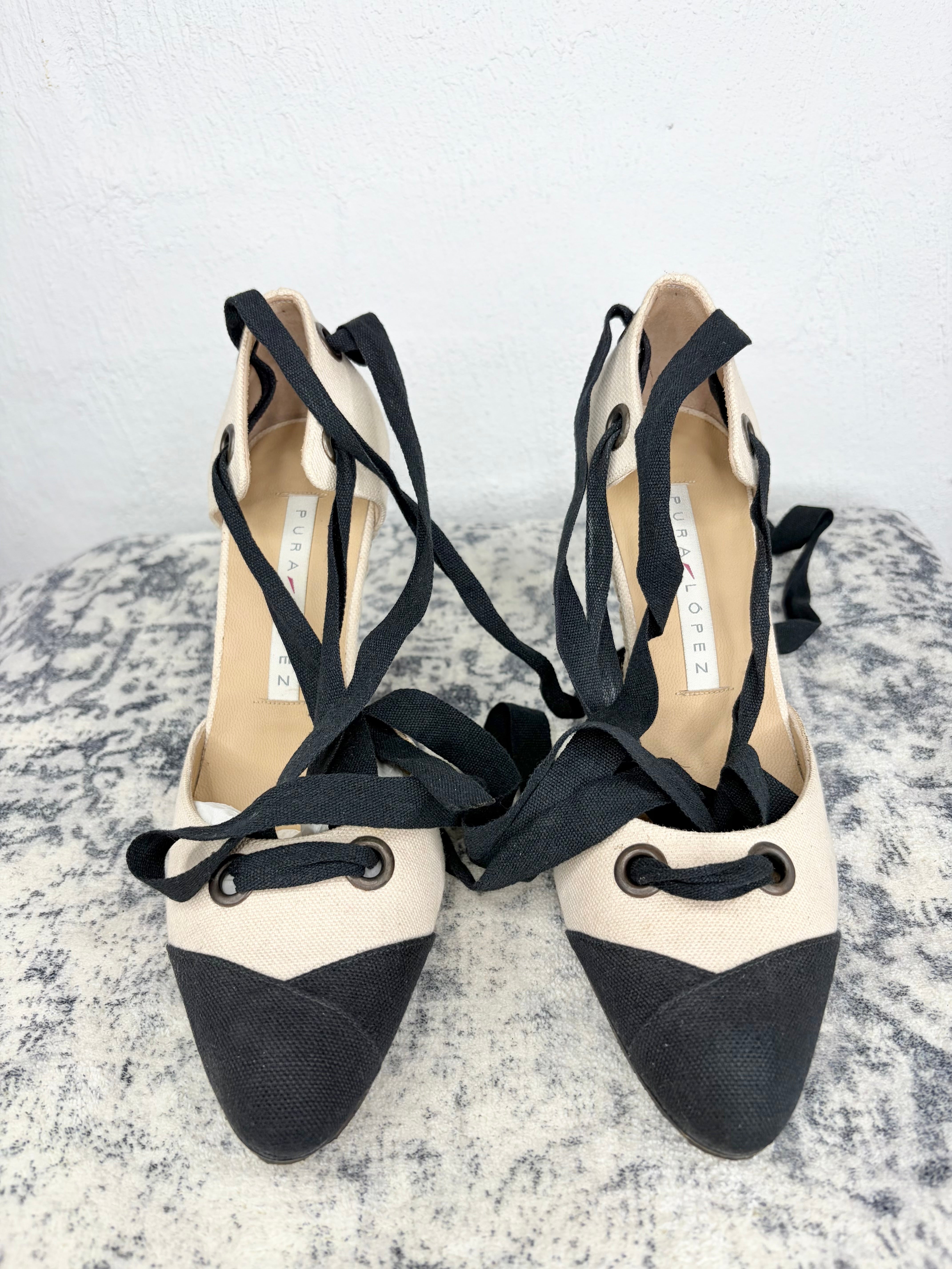 Pura Lopez Black & Cream Espadrilles - EU38