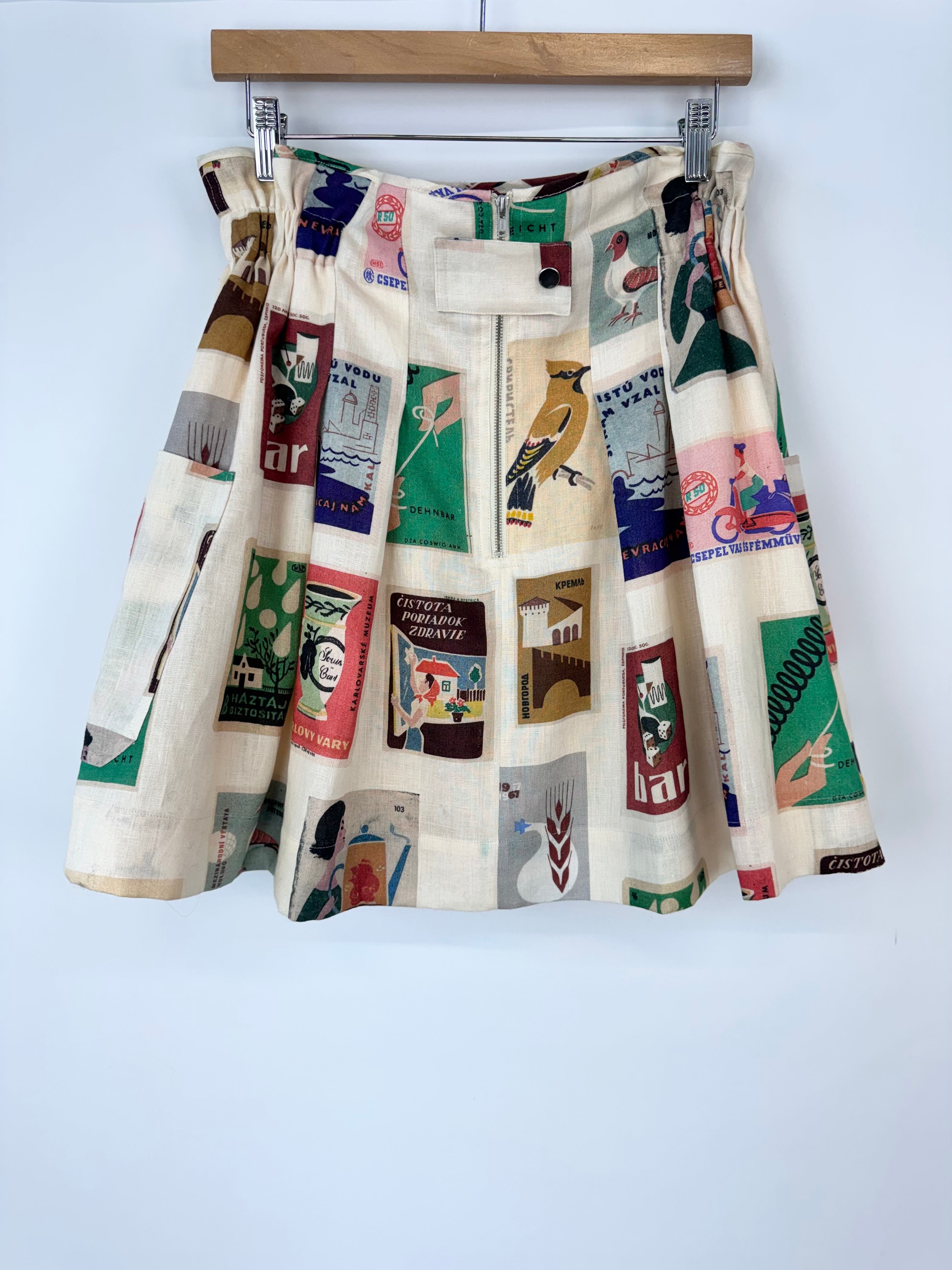 Oroton Biege 'Matchbox Print' Linen Skirt NWT - AU10