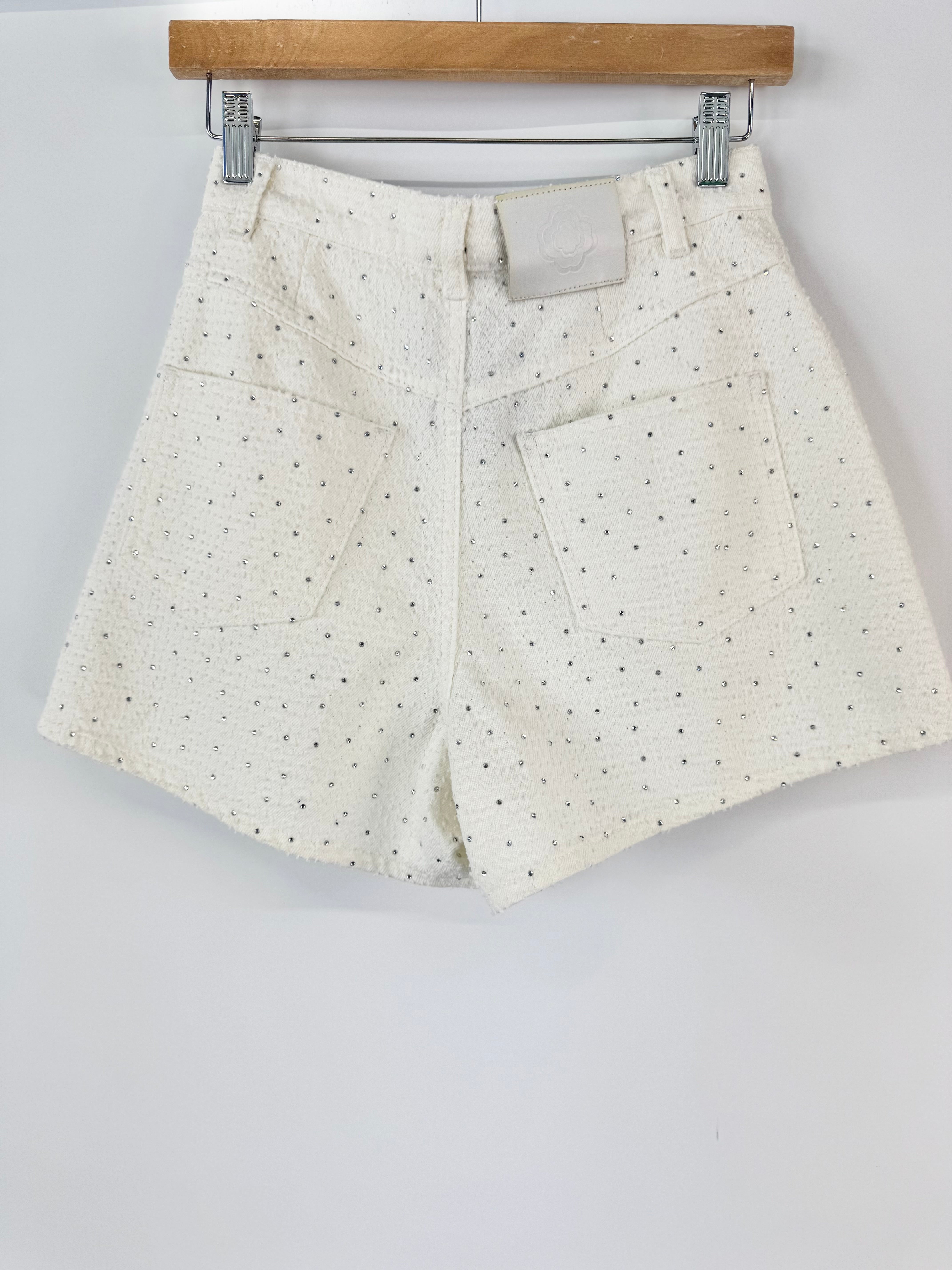 Maje Embellished Fil Coupé White Denim Shorts NWT - AU6/8