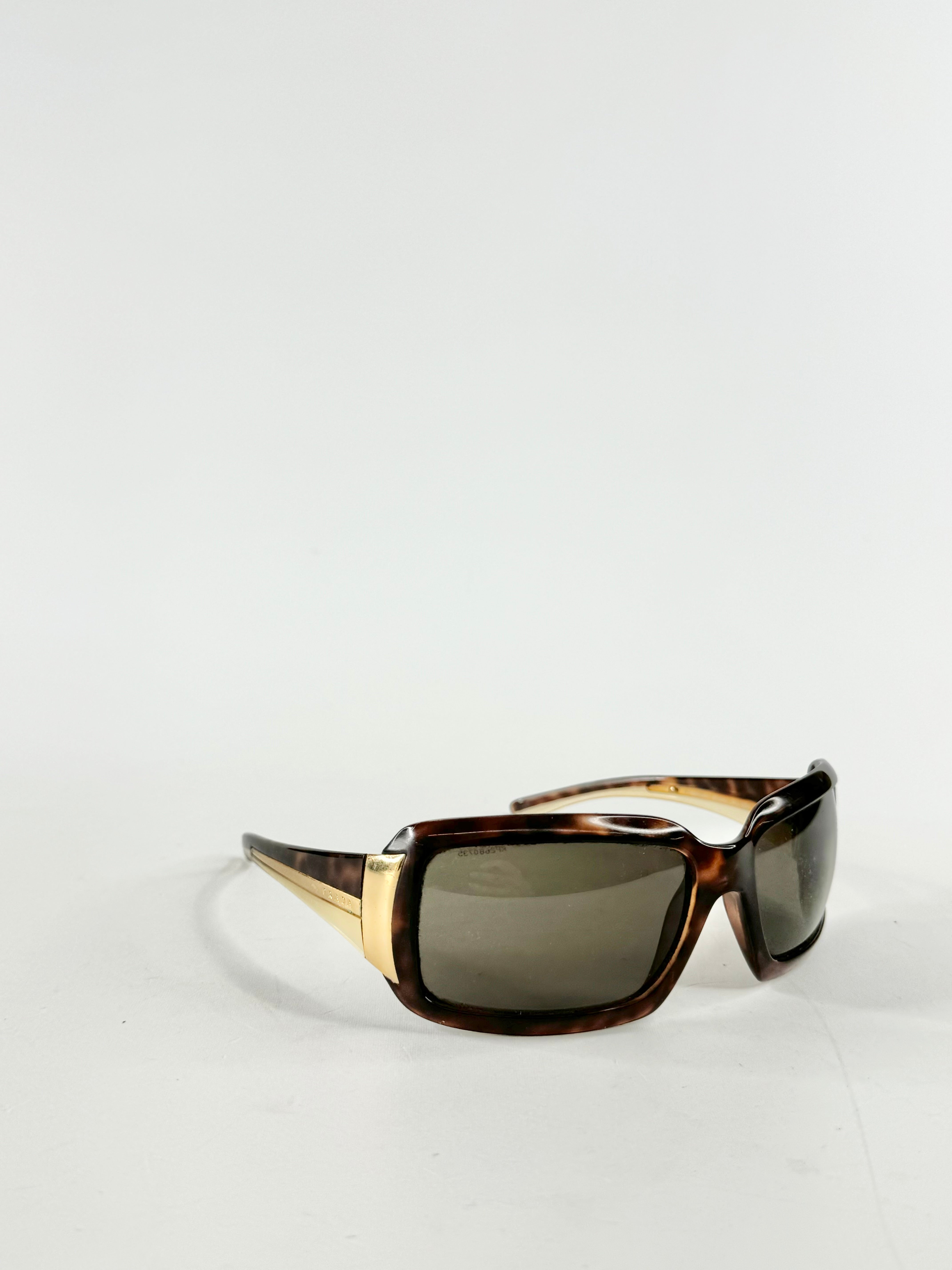 Prada Dark Brown Tortoiseshell Rectangular Sunglasses