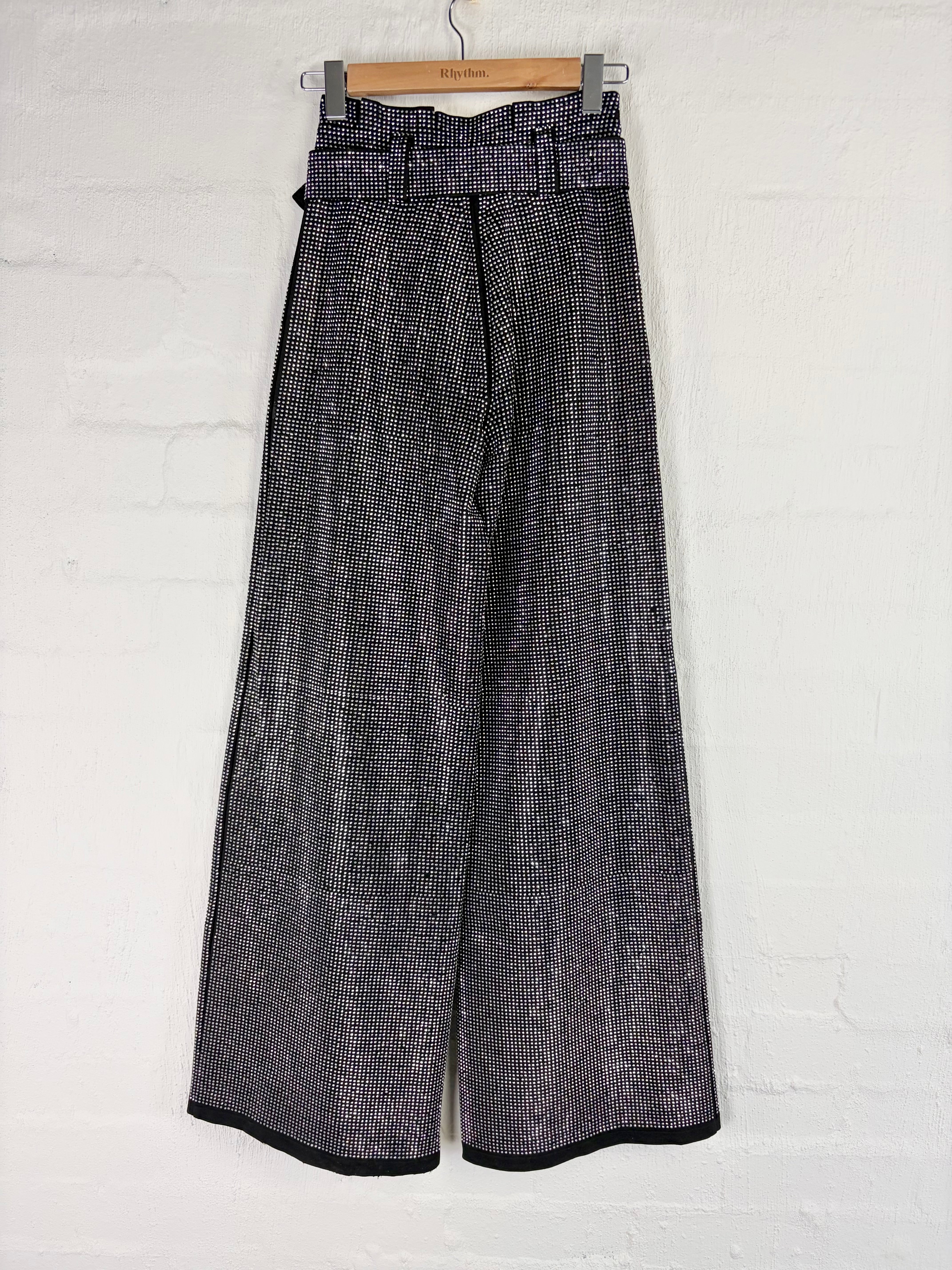 I.AM.GIA Black Rhinestone Embellished High Waisted Belted Slacks - AU6