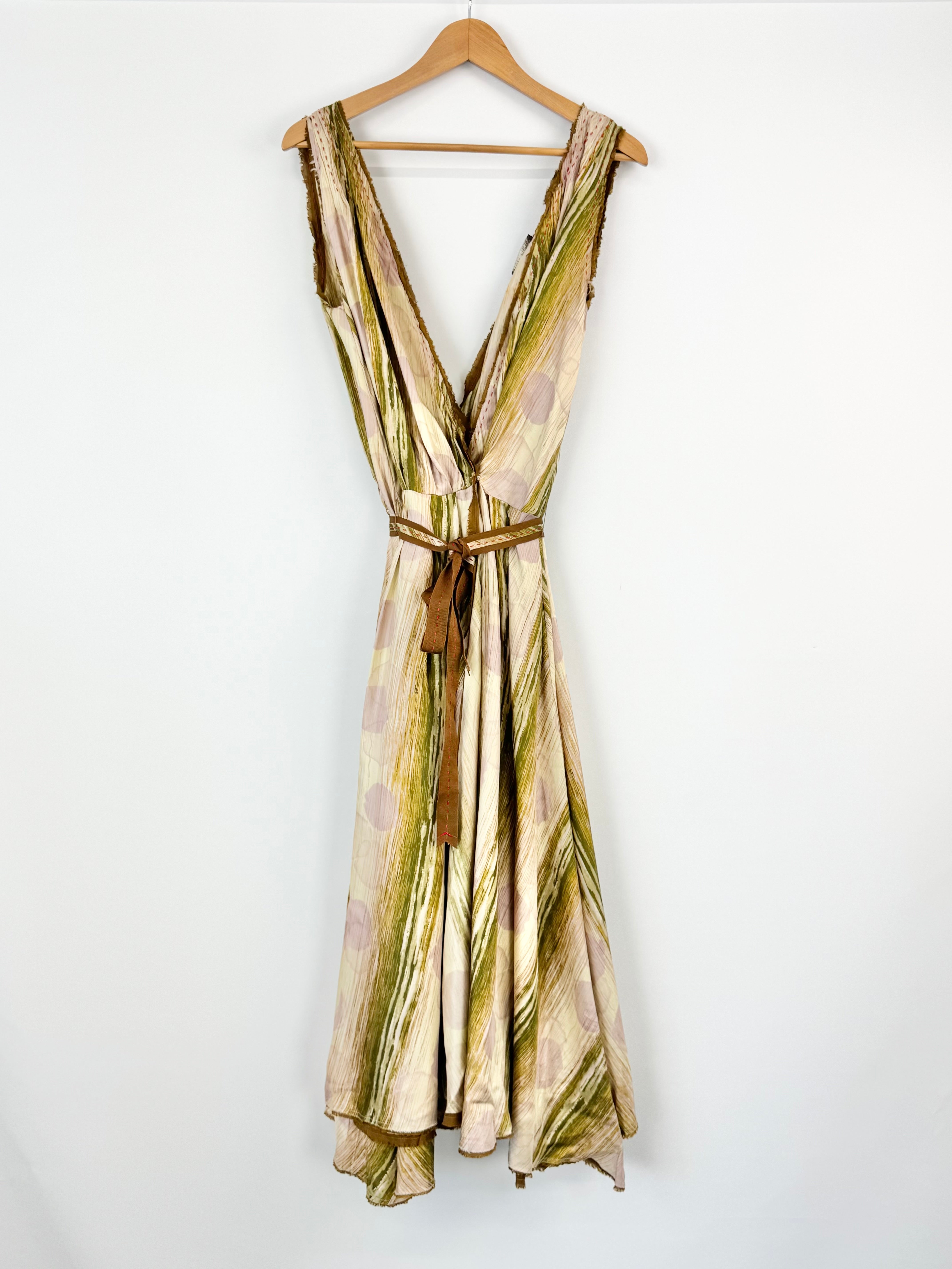 Easton Pearson Green & Mauve Striped Silk Maxi Dress - AU12