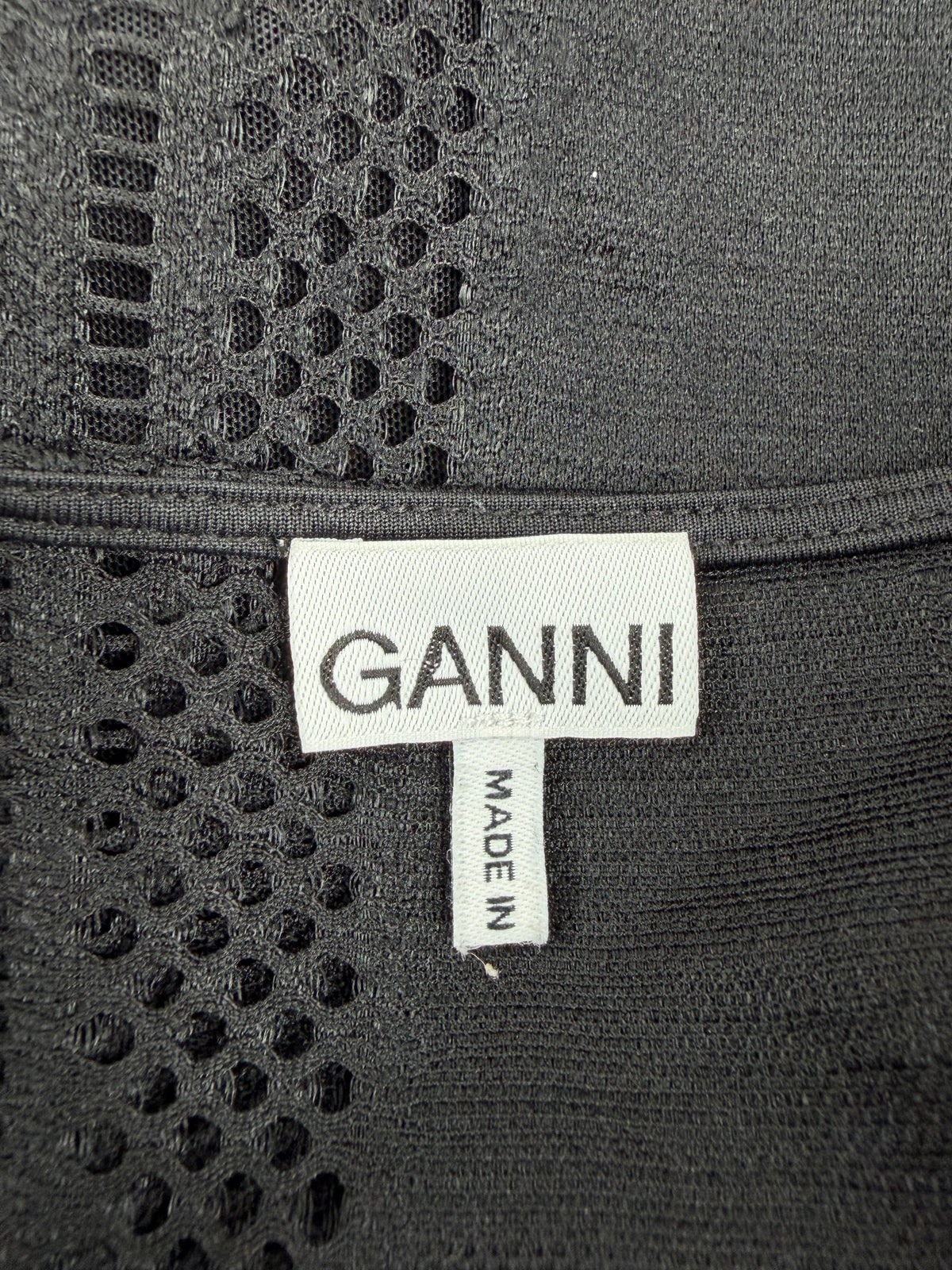 Ganni Black Mesh Spliced Gathered Body Suit - AU10/12